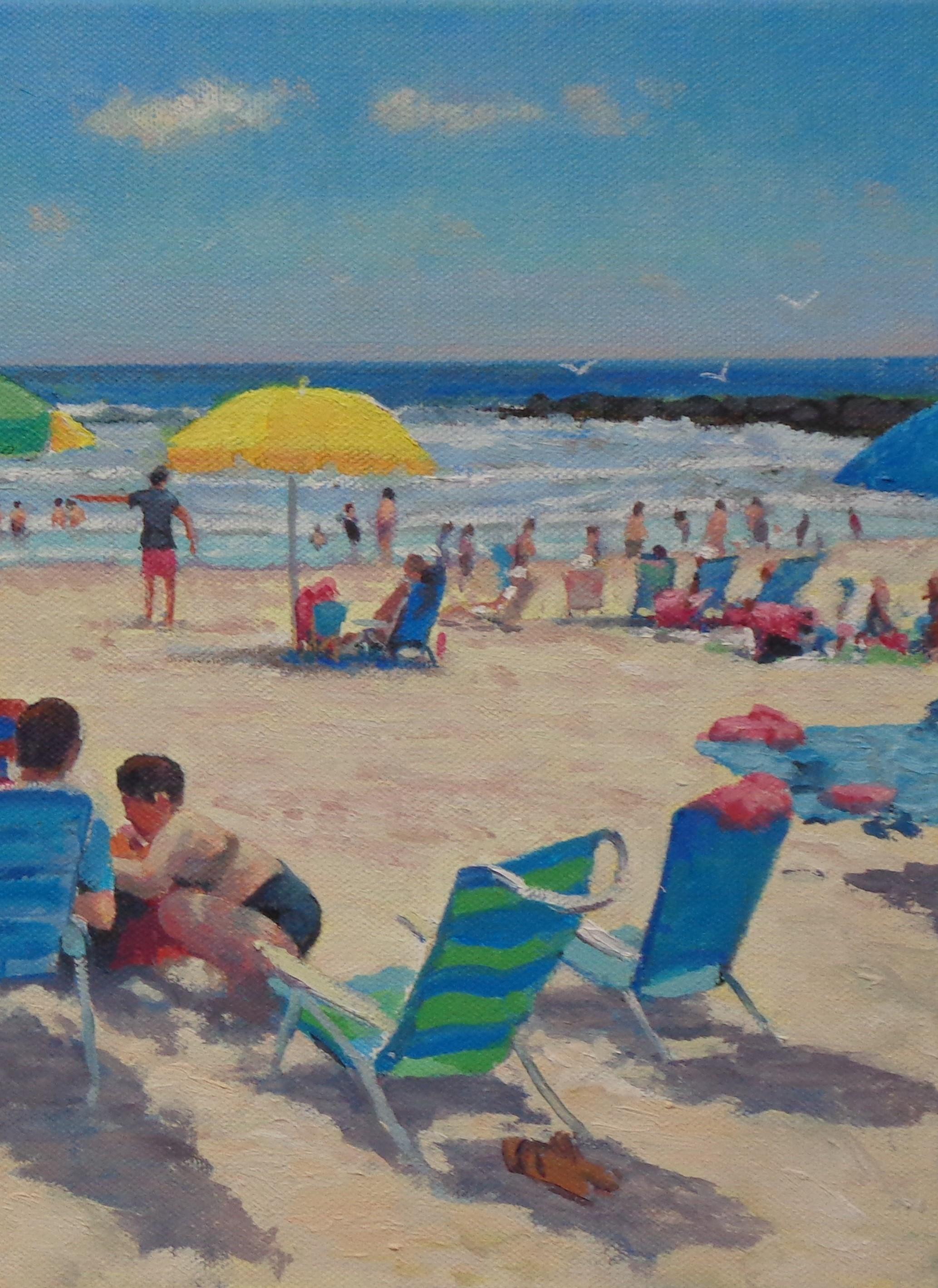 Spiaggia Oceano Impressionista Paesaggio marino Pittura ad olio Michael Budden Beach Day II in vendita 3