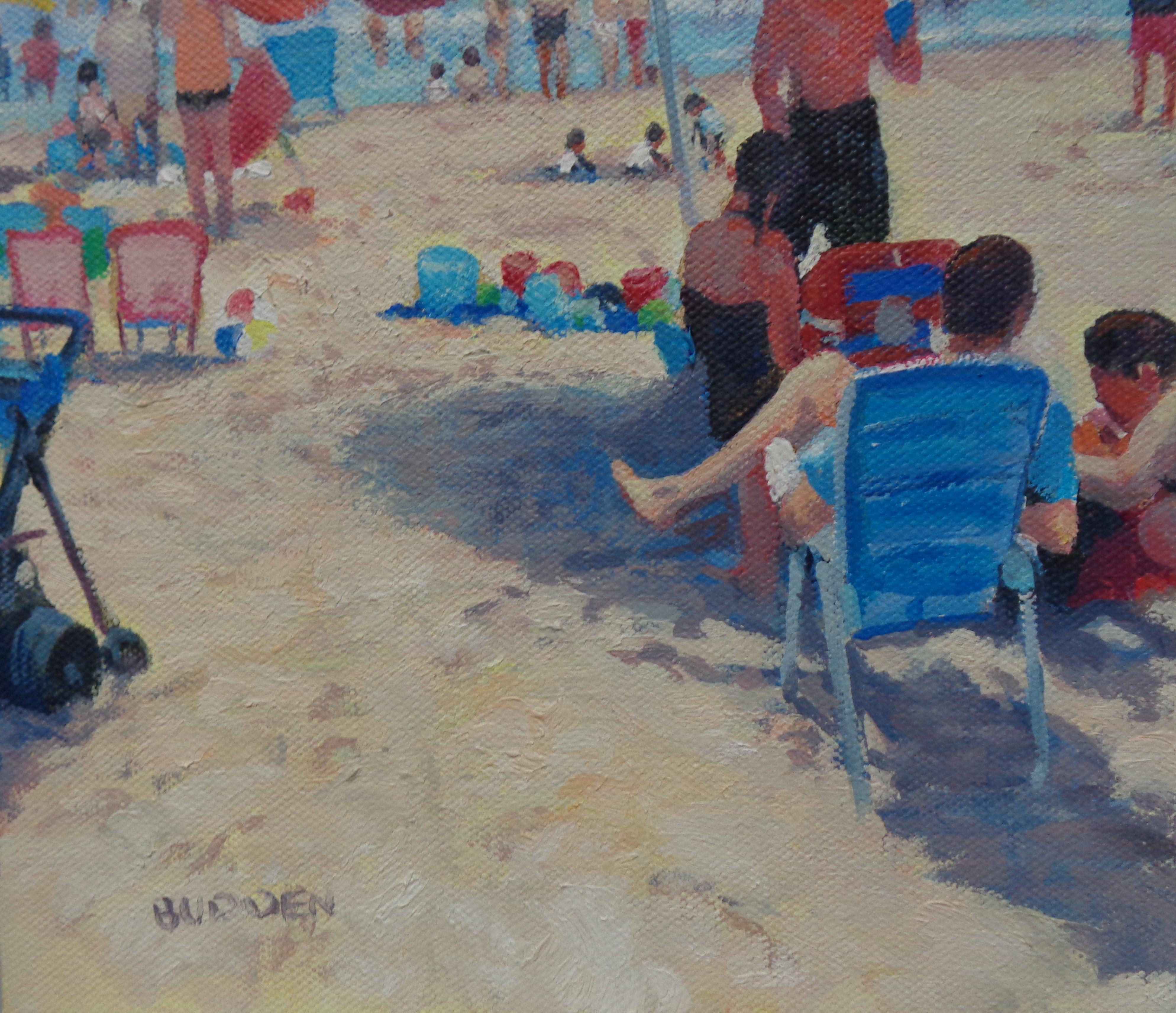 Spiaggia Oceano Impressionista Paesaggio marino Pittura ad olio Michael Budden Beach Day II in vendita 4