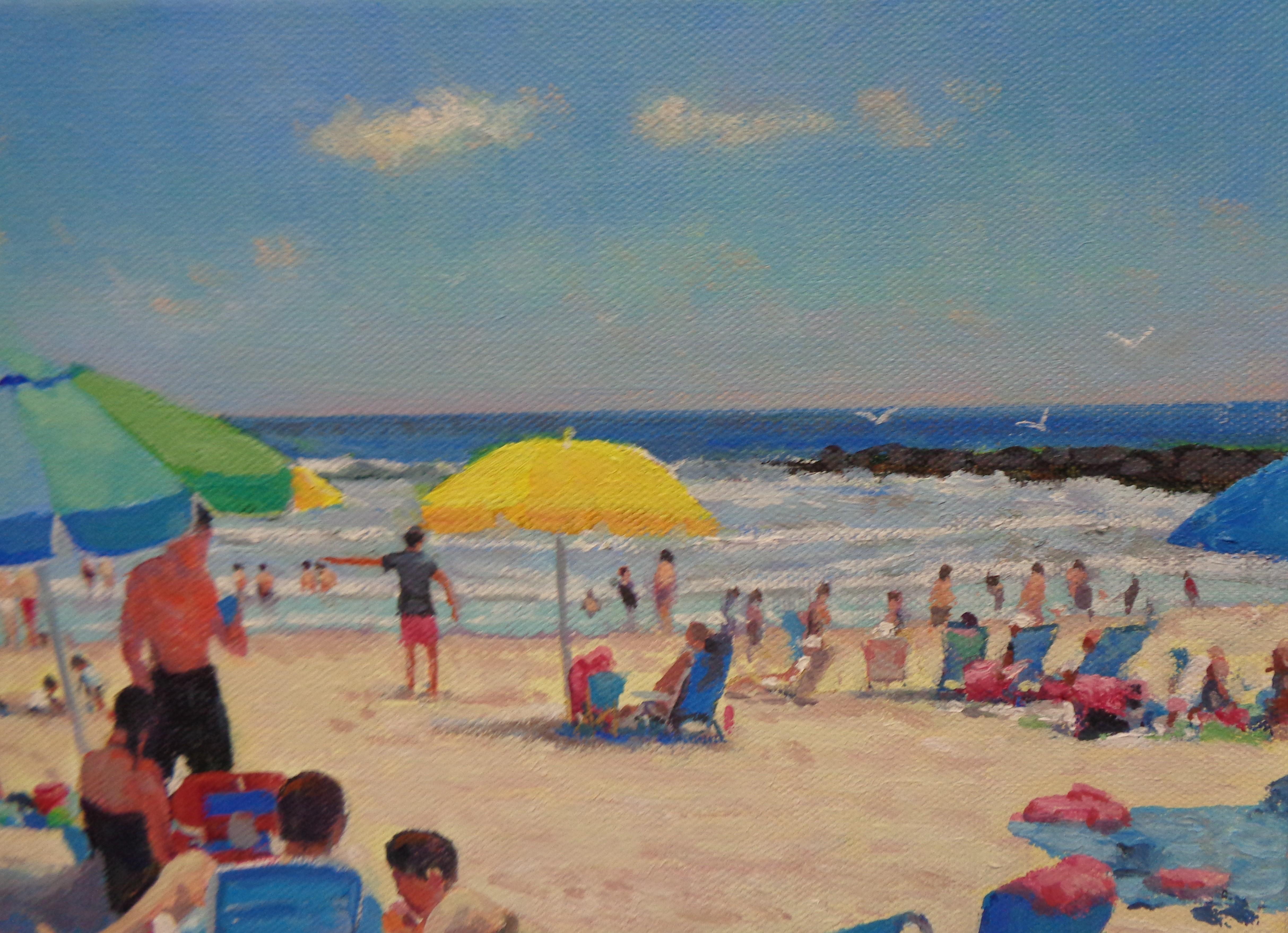Spiaggia Oceano Impressionista Paesaggio marino Pittura ad olio Michael Budden Beach Day II in vendita 5