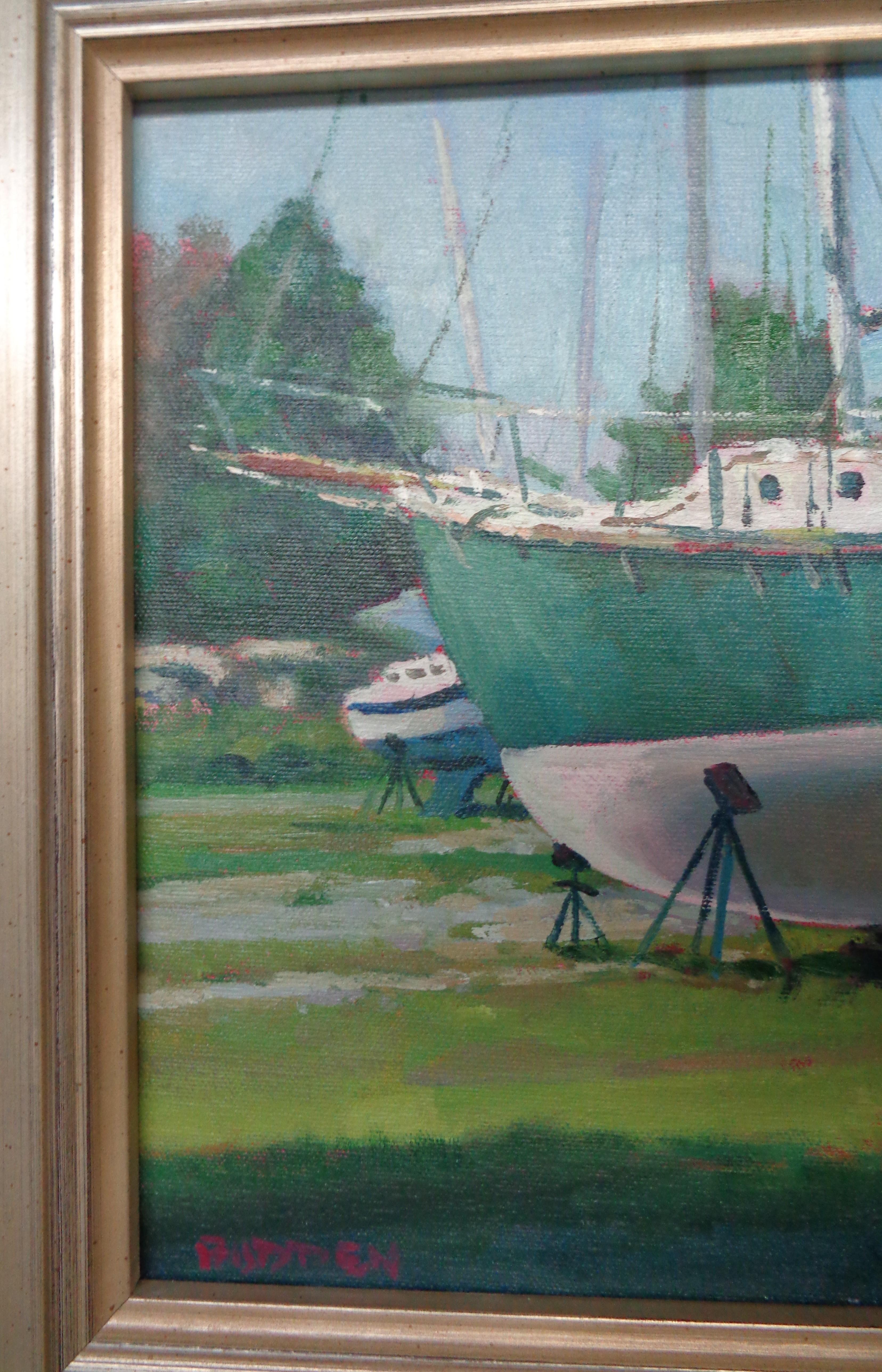 Spiaggia e Oceano Impressionista Paesaggio marino Pittura a olio Michael Budden Barca Gypsie in vendita 2