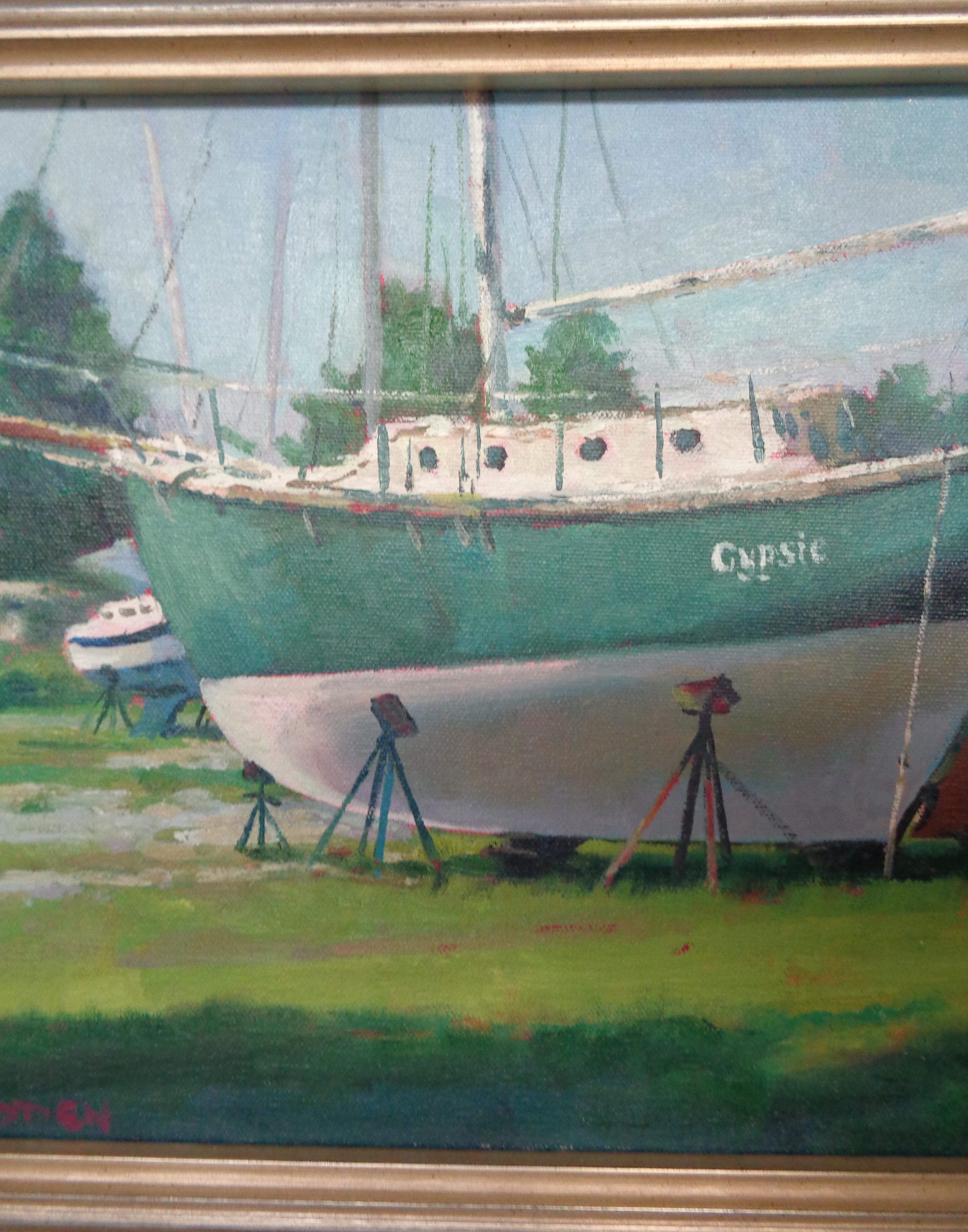 Beach & Ocean Impressionistic Seascape Oil Painting Michael Budden Boat Gypsie For Sale 3