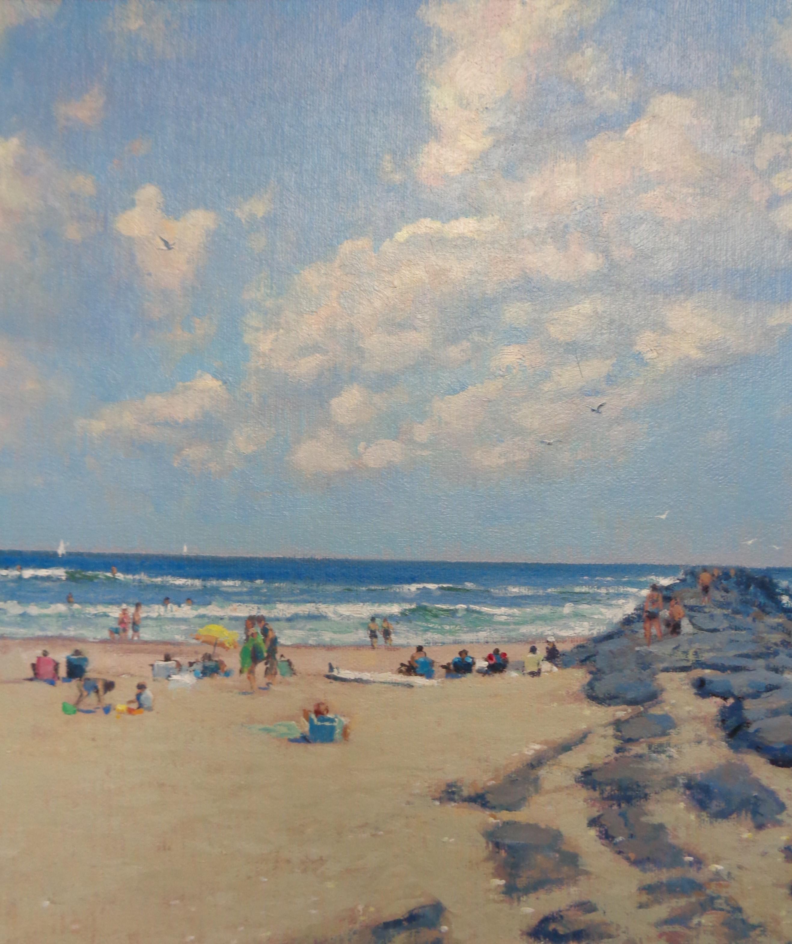 Spiaggia e Oceano Impressionista Paesaggio marino Pittura a olio Michael Budden Jersey Shore in vendita 2