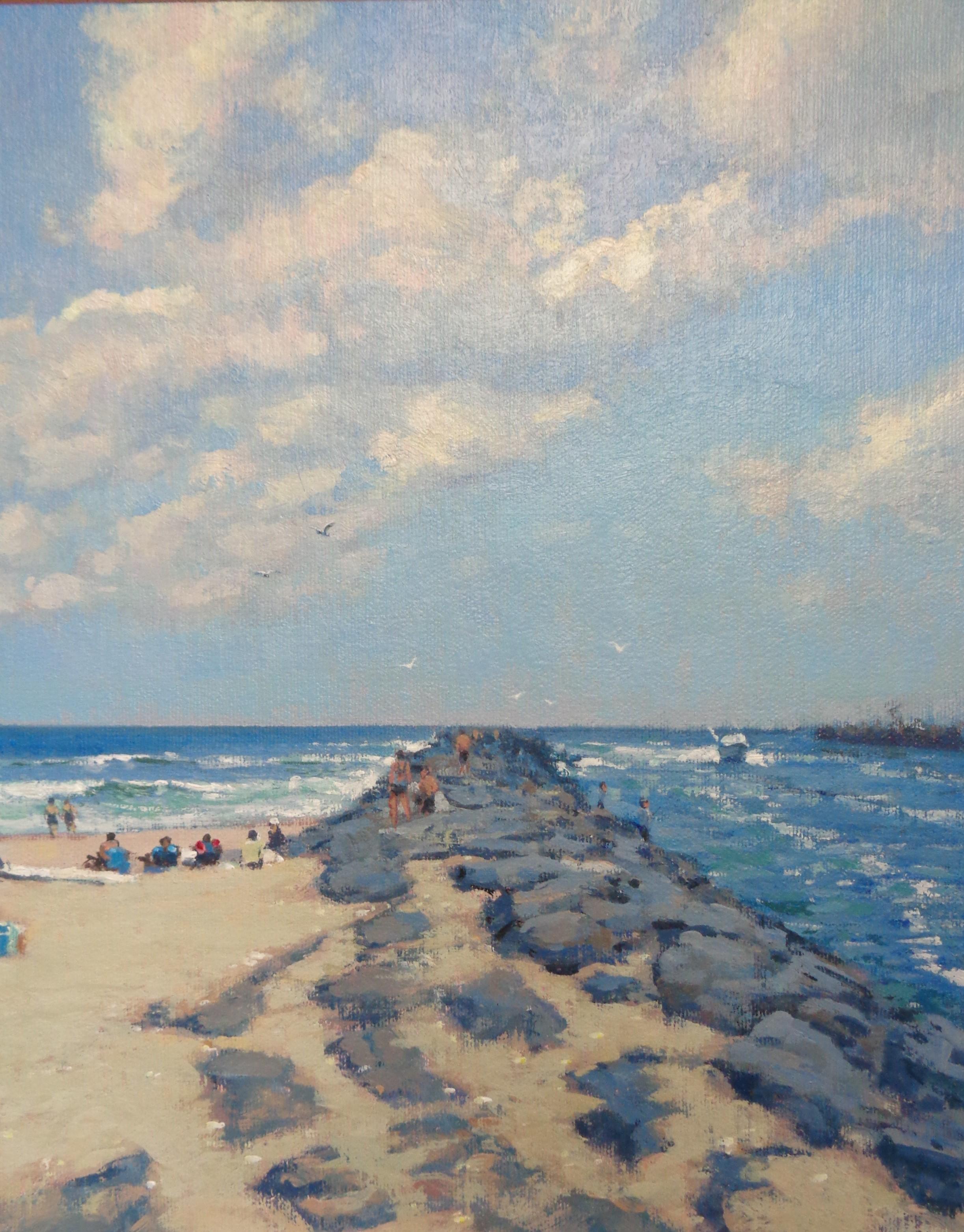 Spiaggia e Oceano Impressionista Paesaggio marino Pittura a olio Michael Budden Jersey Shore in vendita 3