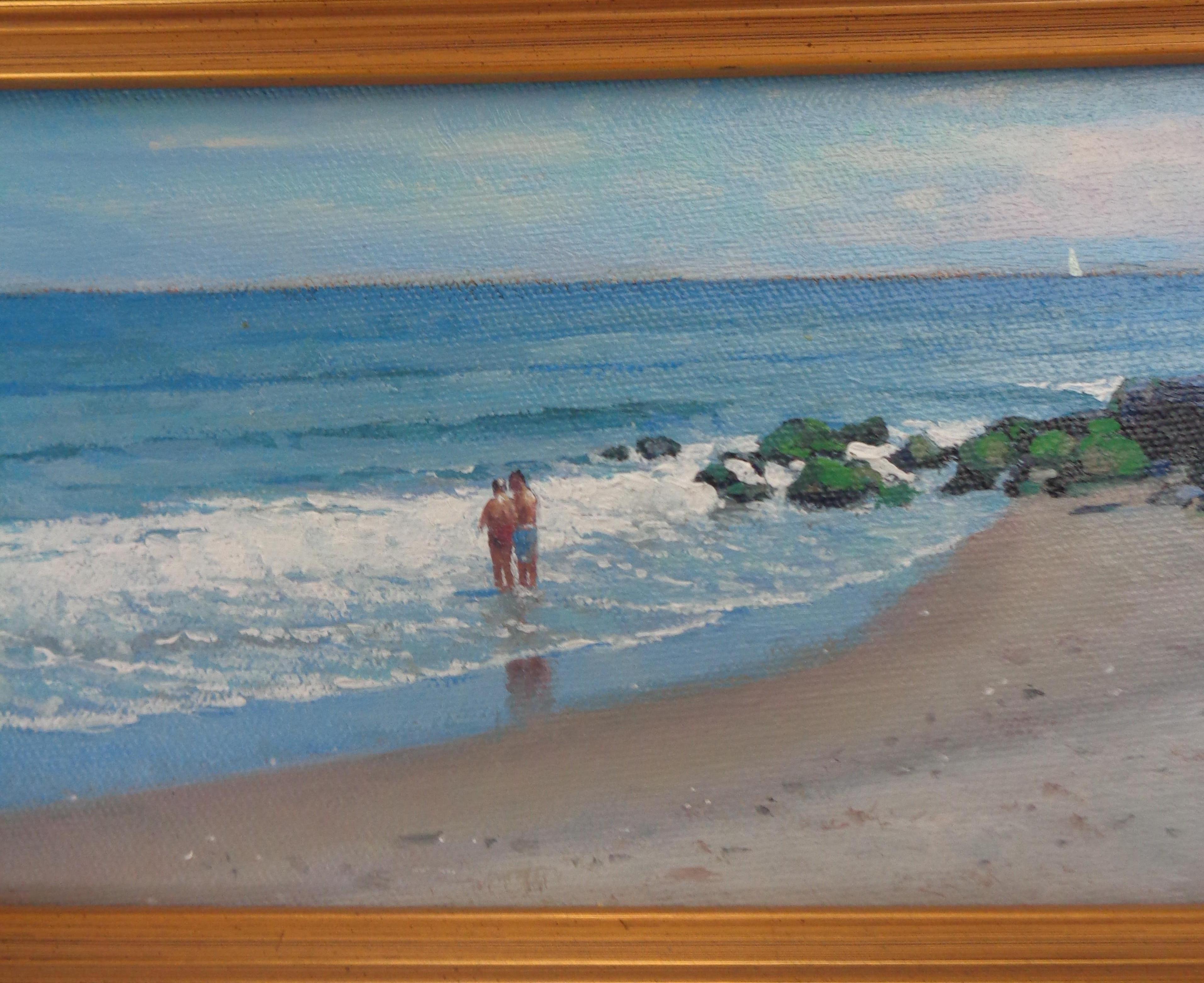 Beach & Ocean Impressionistic Seascape Oil Painting Michael Budden Summer Day  For Sale 2