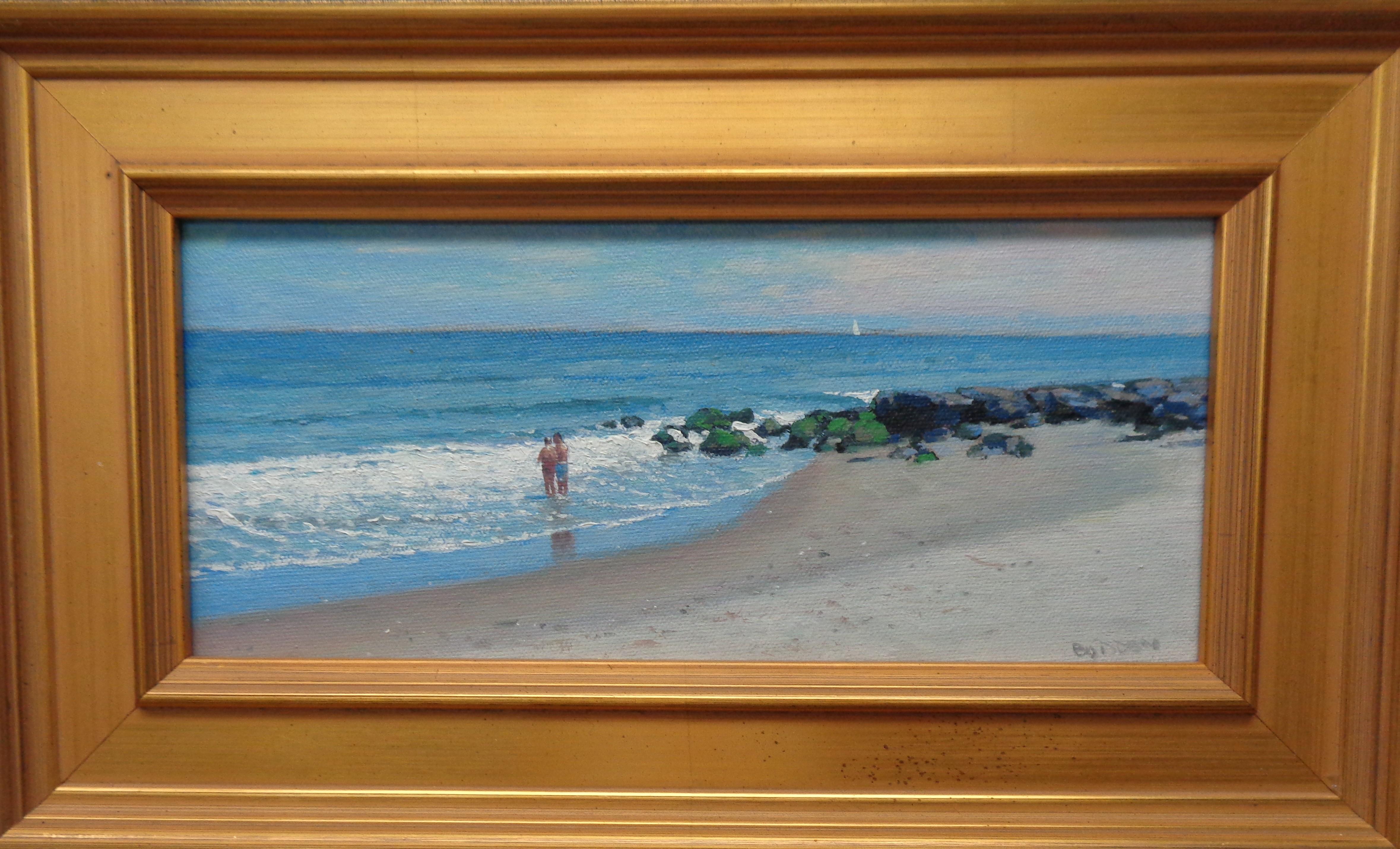 Summer Day is an oil painting on canvas by award winning contemporary artist Michael Budden that showcases a beautiful afternoon at the beach.  This painting is new but the frame shows some wear as it is older hence the good condition rating. The