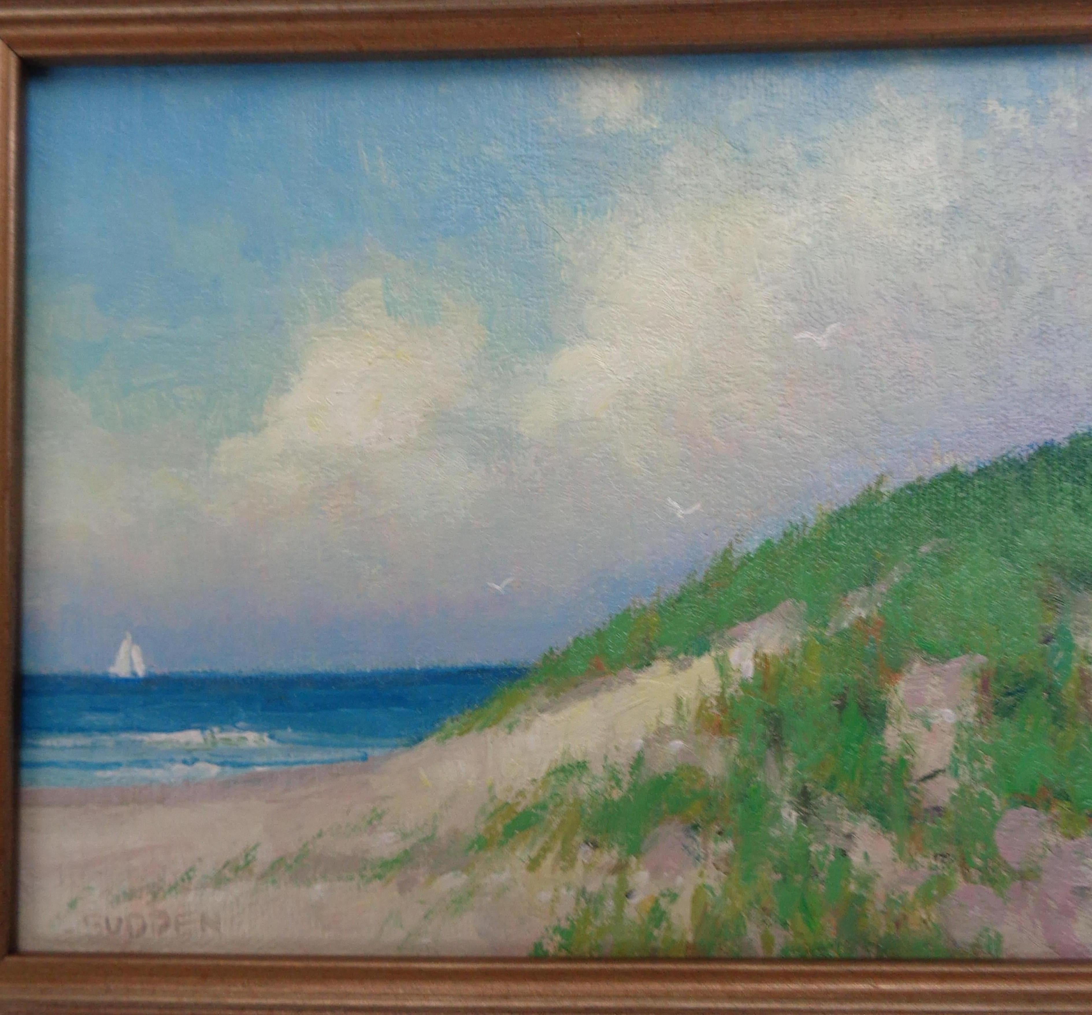Playa y océano Paisaje marino impresionista Pintura al óleo Michael Budden Cielo de verano en venta 1