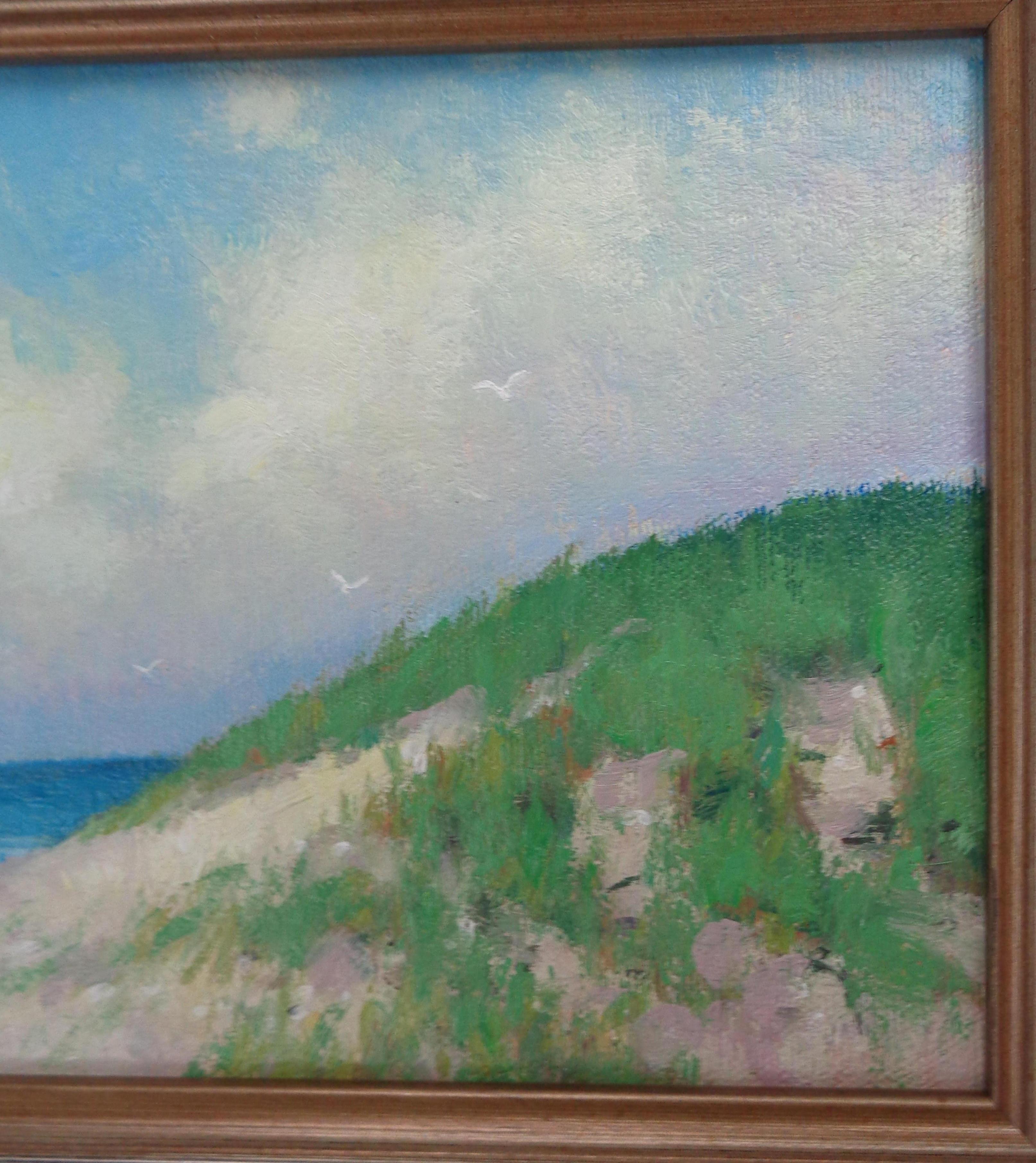Playa y océano Paisaje marino impresionista Pintura al óleo Michael Budden Cielo de verano en venta 3