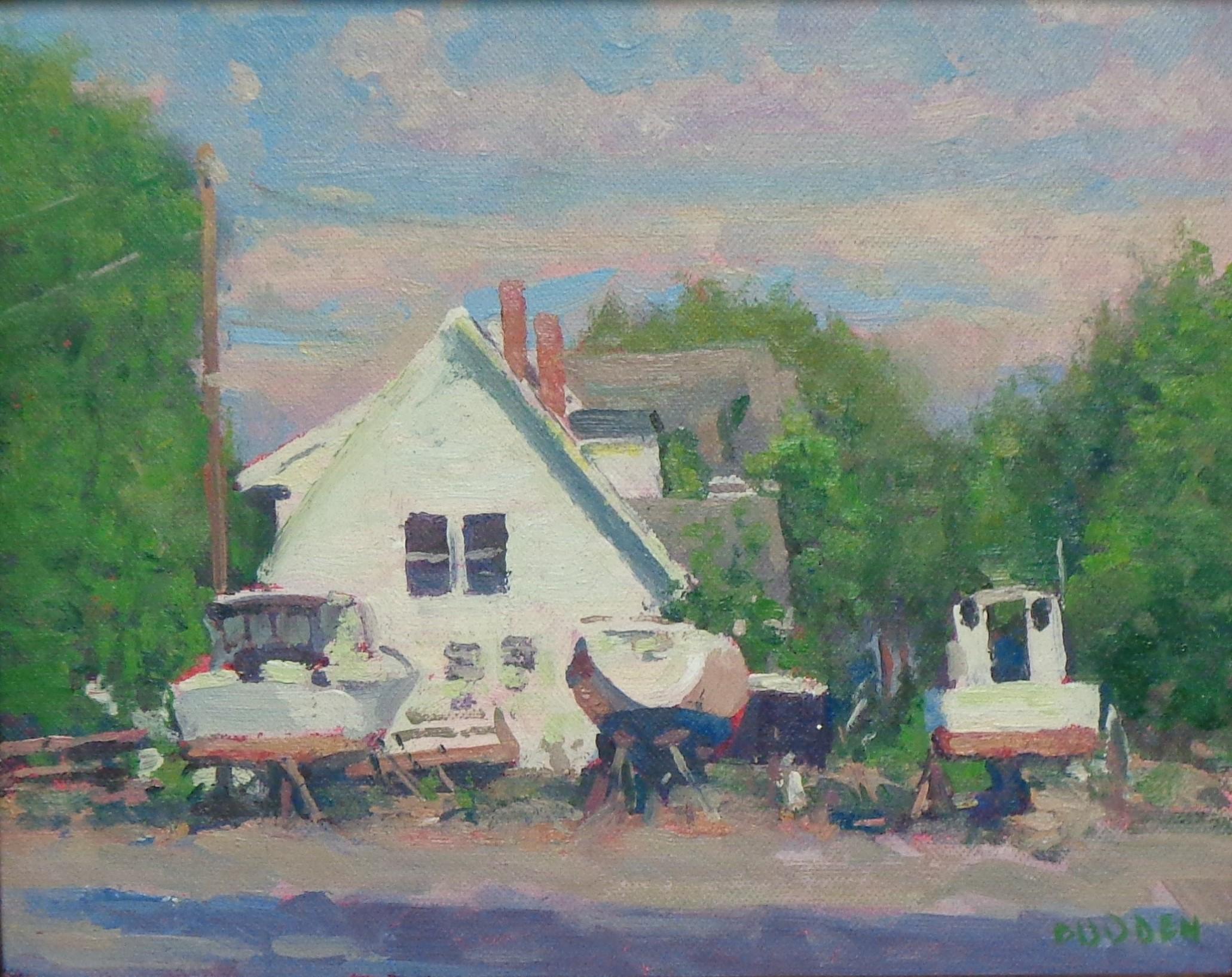 Playa Océano Paisaje marino Impresionista Pintura al óleo Oxford Md Barco Michael Budden en venta 1