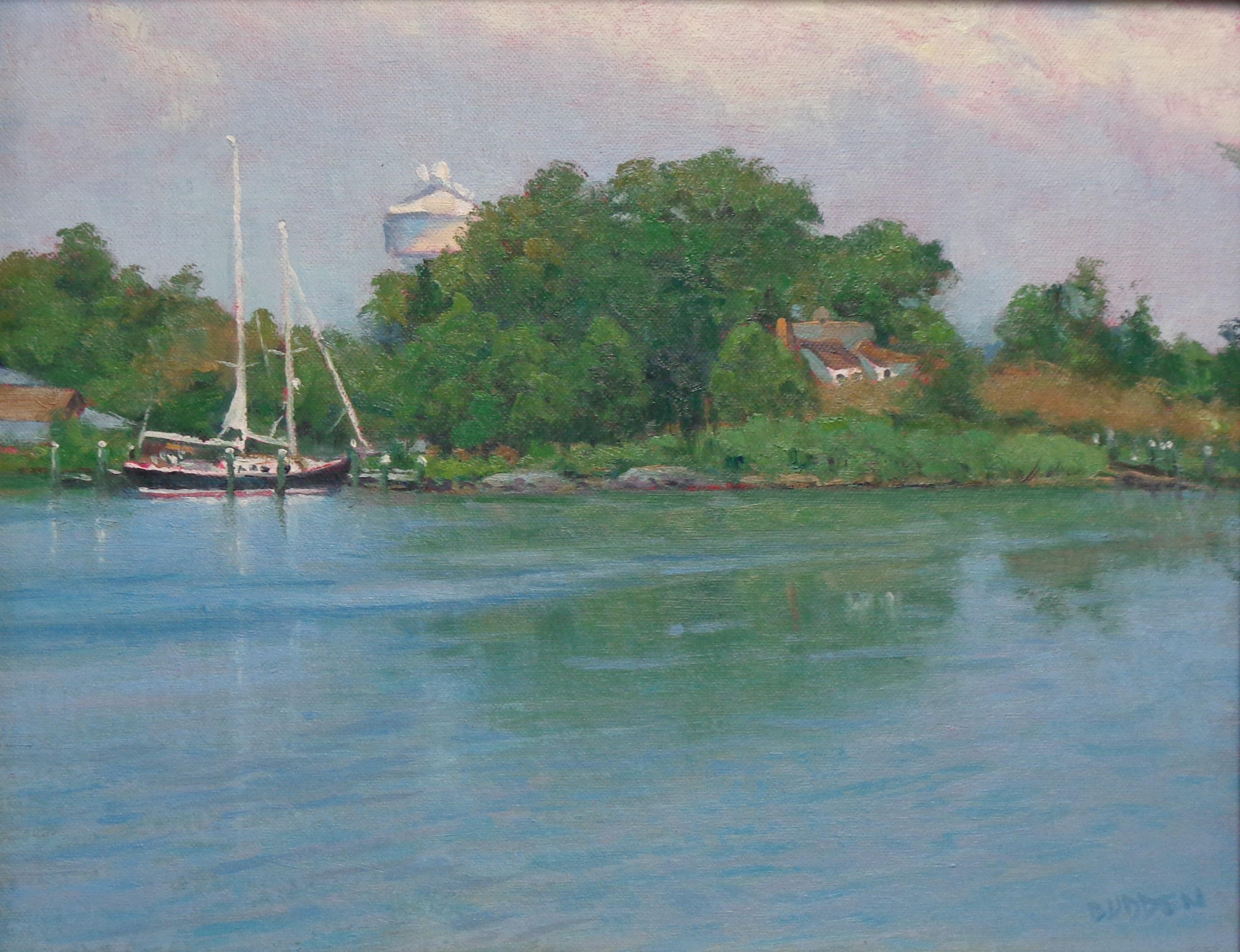 Playa Océano Paisaje marino Impresionista Pintura al óleo Oxford Md Barco Michael Budden en venta 2