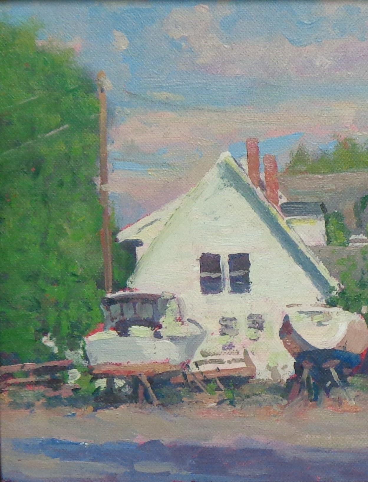 Playa Océano Paisaje marino Impresionista Pintura al óleo Oxford Md Barco Michael Budden en venta 2