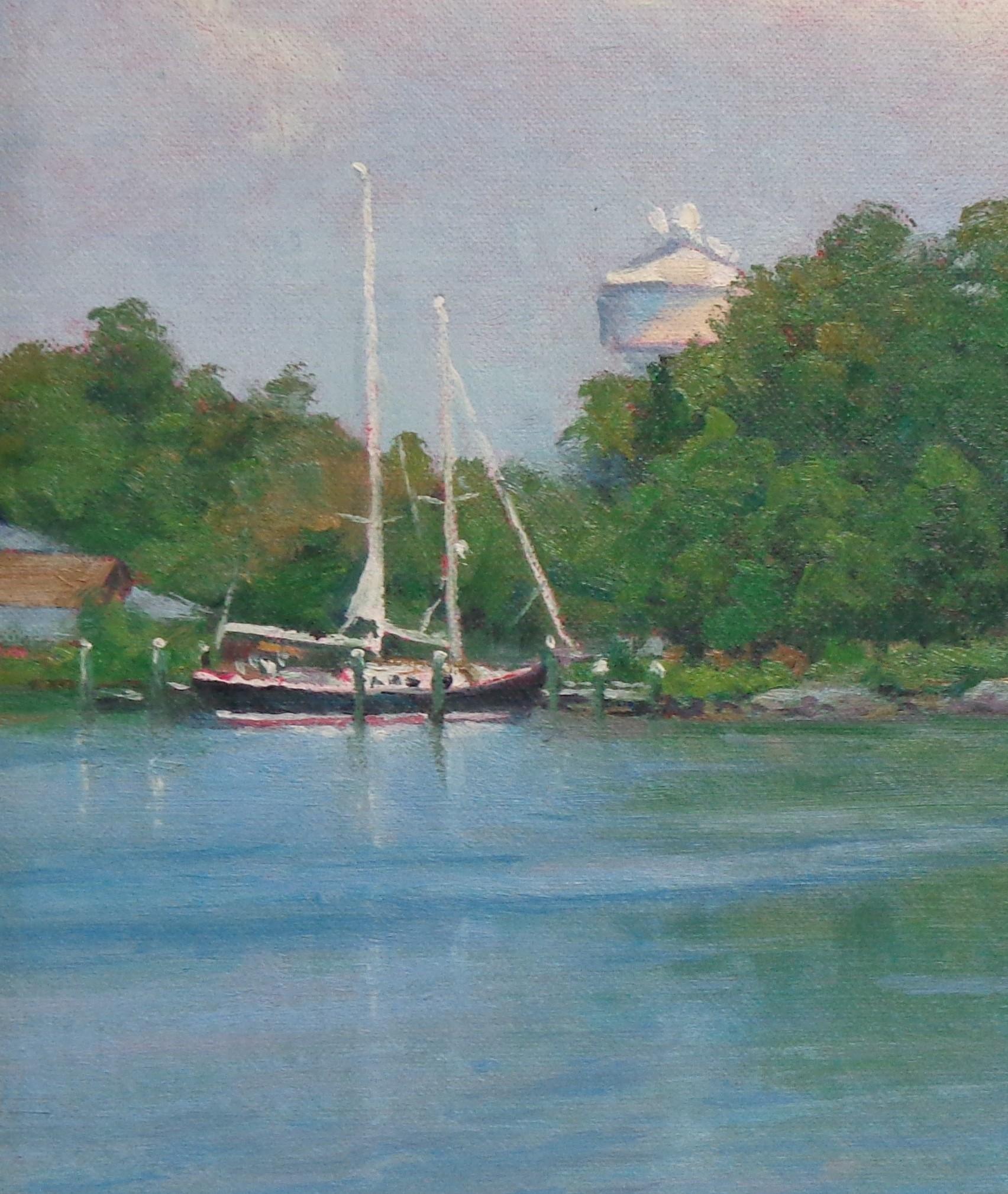Playa Océano Paisaje marino Impresionista Pintura al óleo Oxford Md Barco Michael Budden en venta 3
