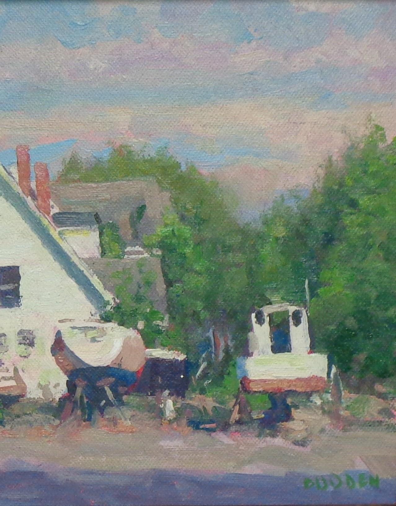 Playa Océano Paisaje marino Impresionista Pintura al óleo Oxford Md Barco Michael Budden en venta 3