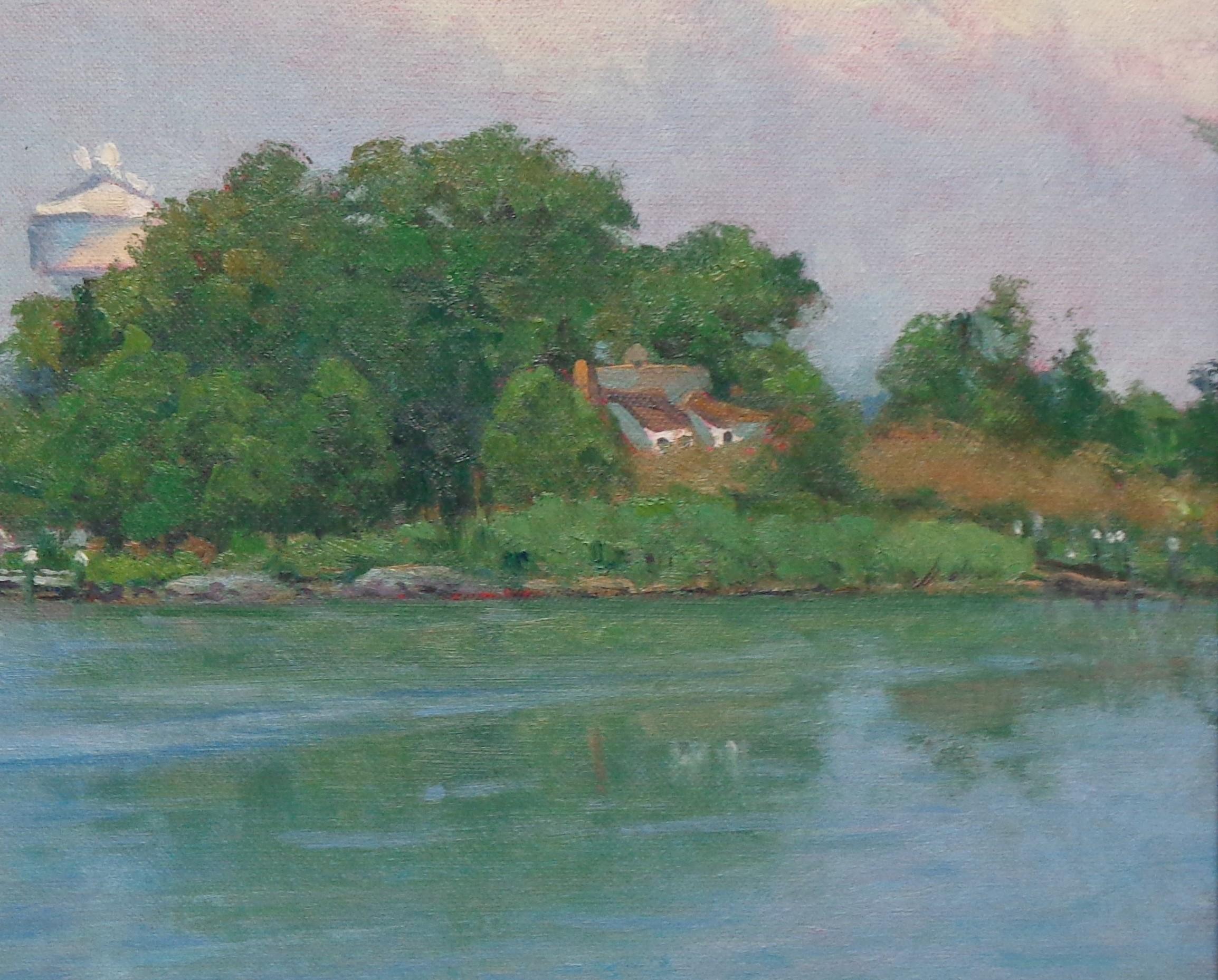 Playa Océano Paisaje marino Impresionista Pintura al óleo Oxford Md Barco Michael Budden en venta 4