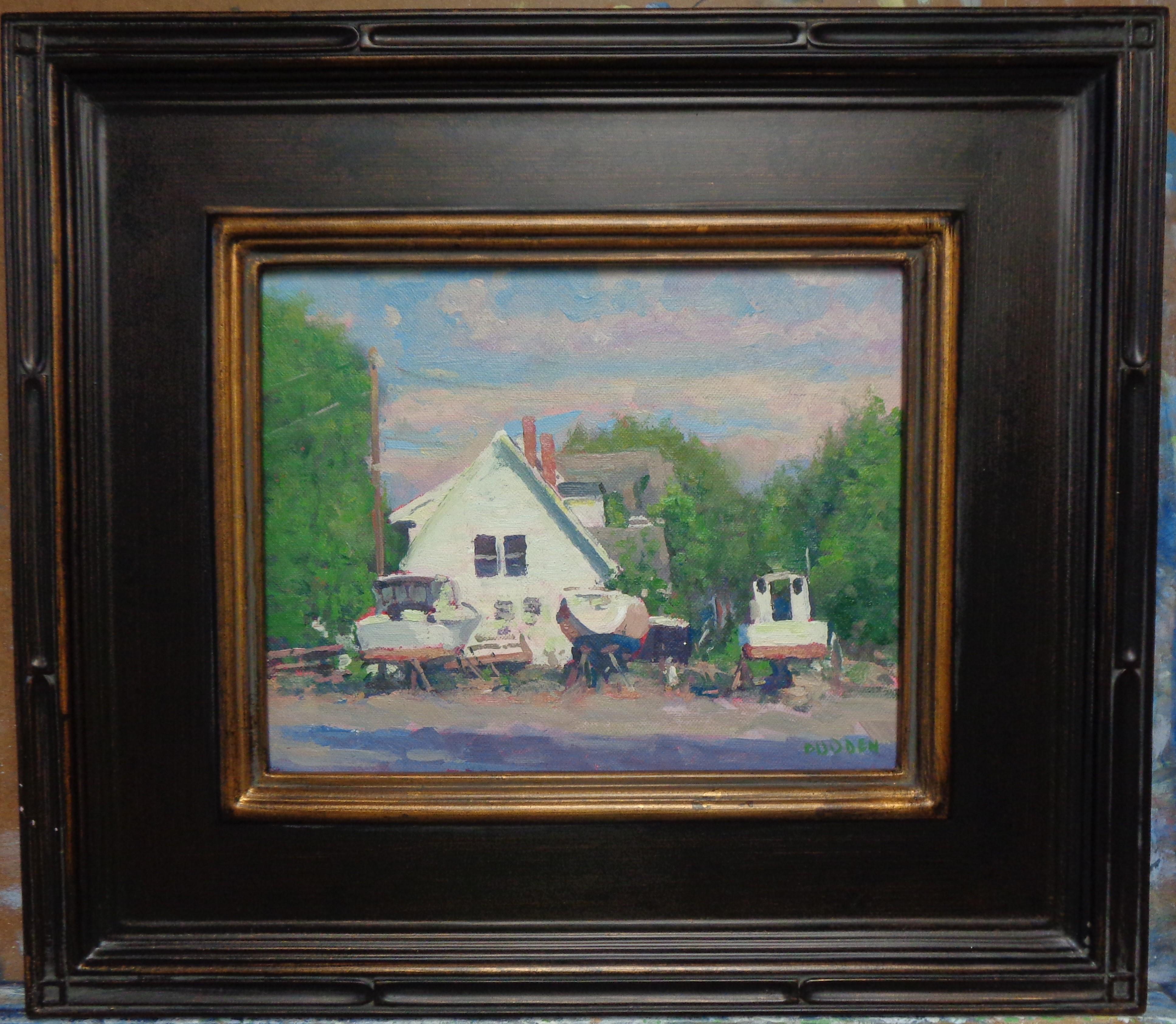 Estudio del Severn I es un óleo sobre tabla del galardonado artista contemporáneo Michael Budden que muestra una escena marina bellamente iluminada en el puerto deportivo del Severn, creada en un estilo de realismo impresionista y pintada en la isla