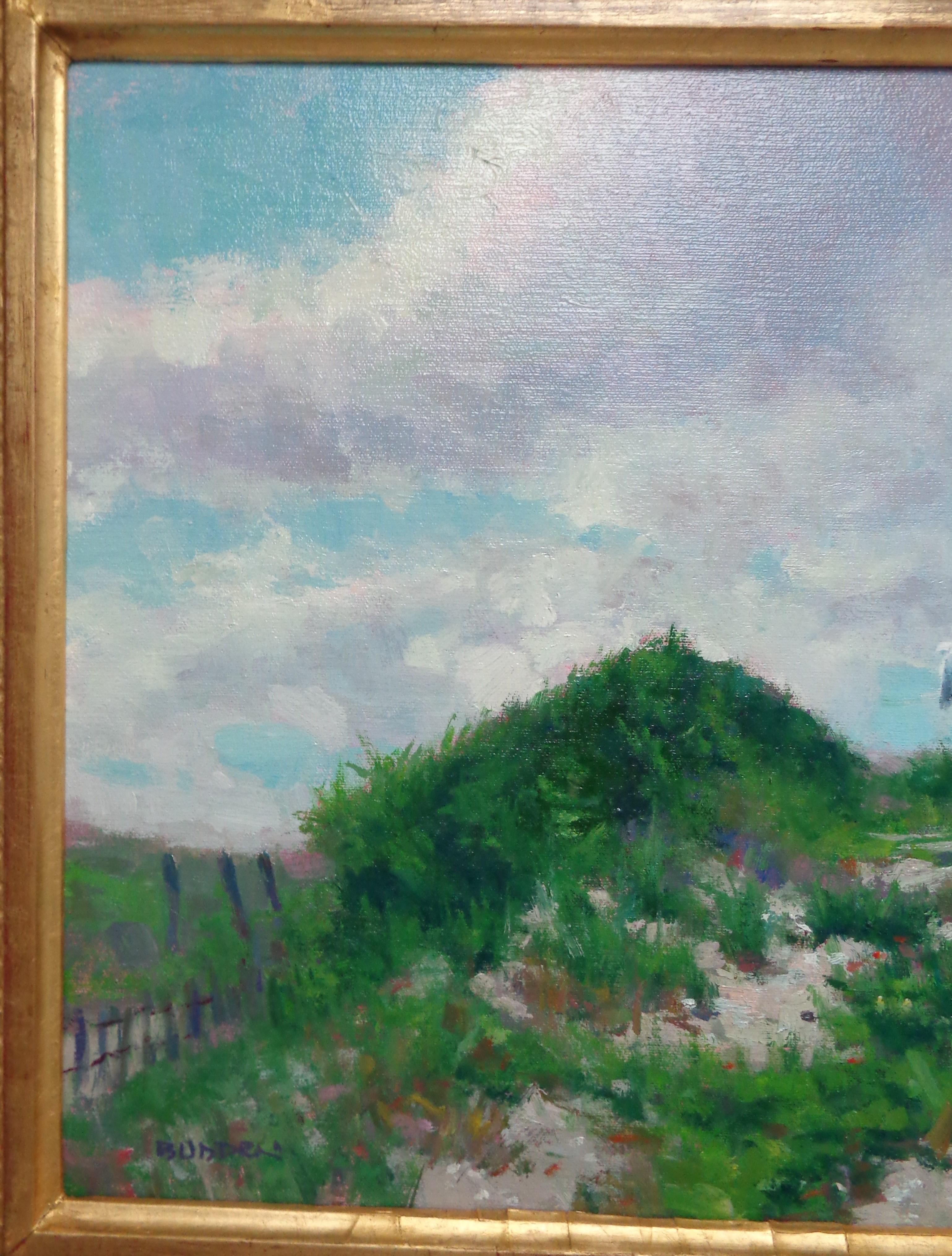 Impressionistische Meereslandschaft, Ölgemälde mit Dünen von Michael Budden, Strand & Ozean im Angebot 2
