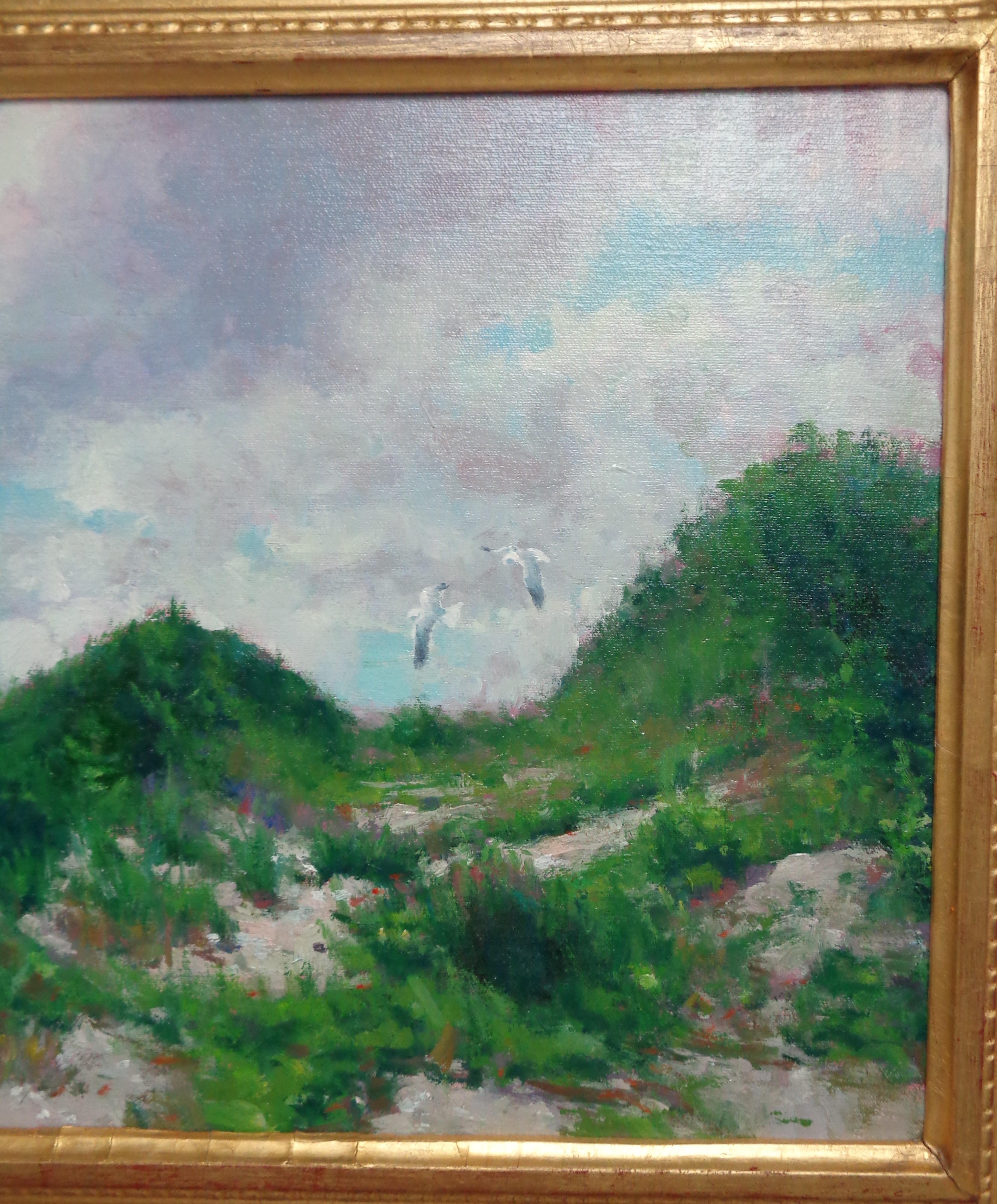 Impressionistische Meereslandschaft, Ölgemälde mit Dünen von Michael Budden, Strand & Ozean im Angebot 3