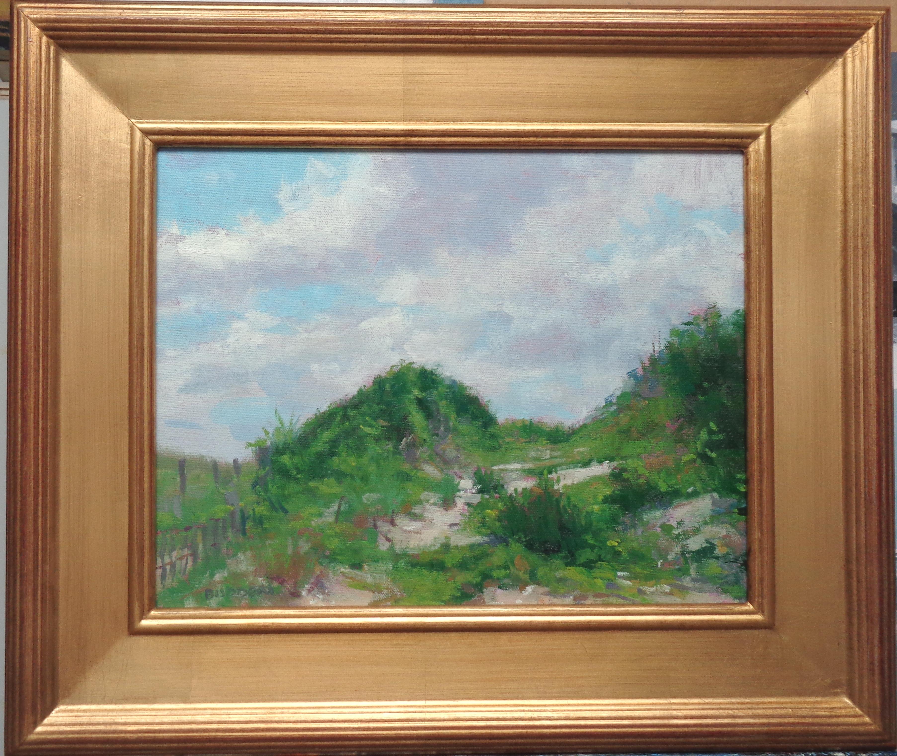 Dunes & Beach Path is an oil painting on panel by award winning contemporary artist Michael Budden that showcases a beautiful beach scene created in an impressionistic realism style and painted on location. The image measure 11 x 14 unframed and