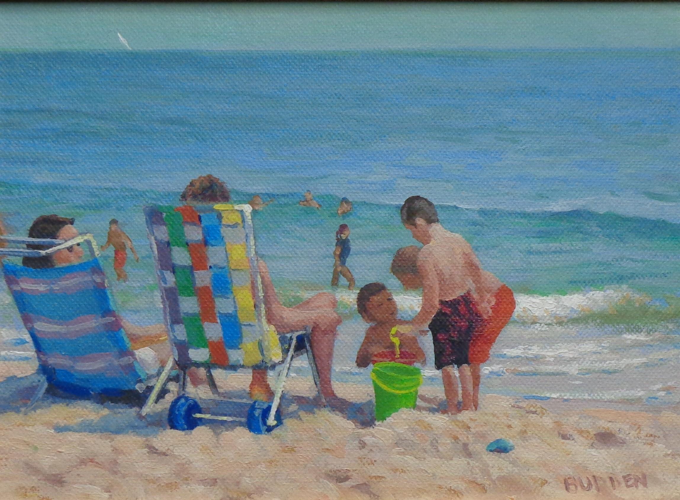 Spiaggia Oceano Pittura impressionistica di paesaggio marino Michael Budden Beach Day I in vendita 1