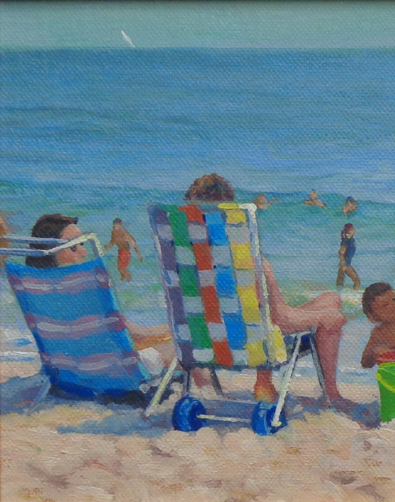 Spiaggia Oceano Pittura impressionistica di paesaggio marino Michael Budden Beach Day I in vendita 2