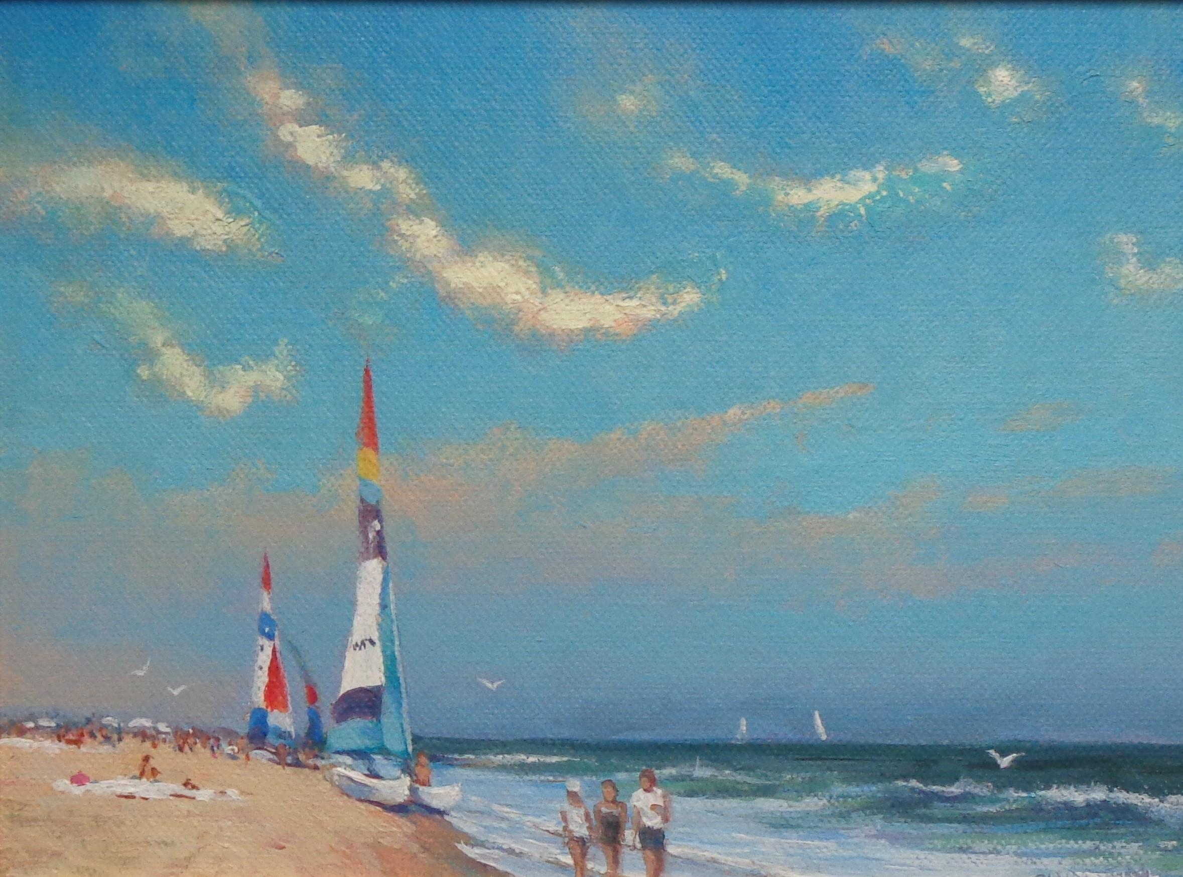 Impressionistische Meereslandschaft, Strand, Ozean, Gemälde Michael Budden, Strandtag III im Angebot 1