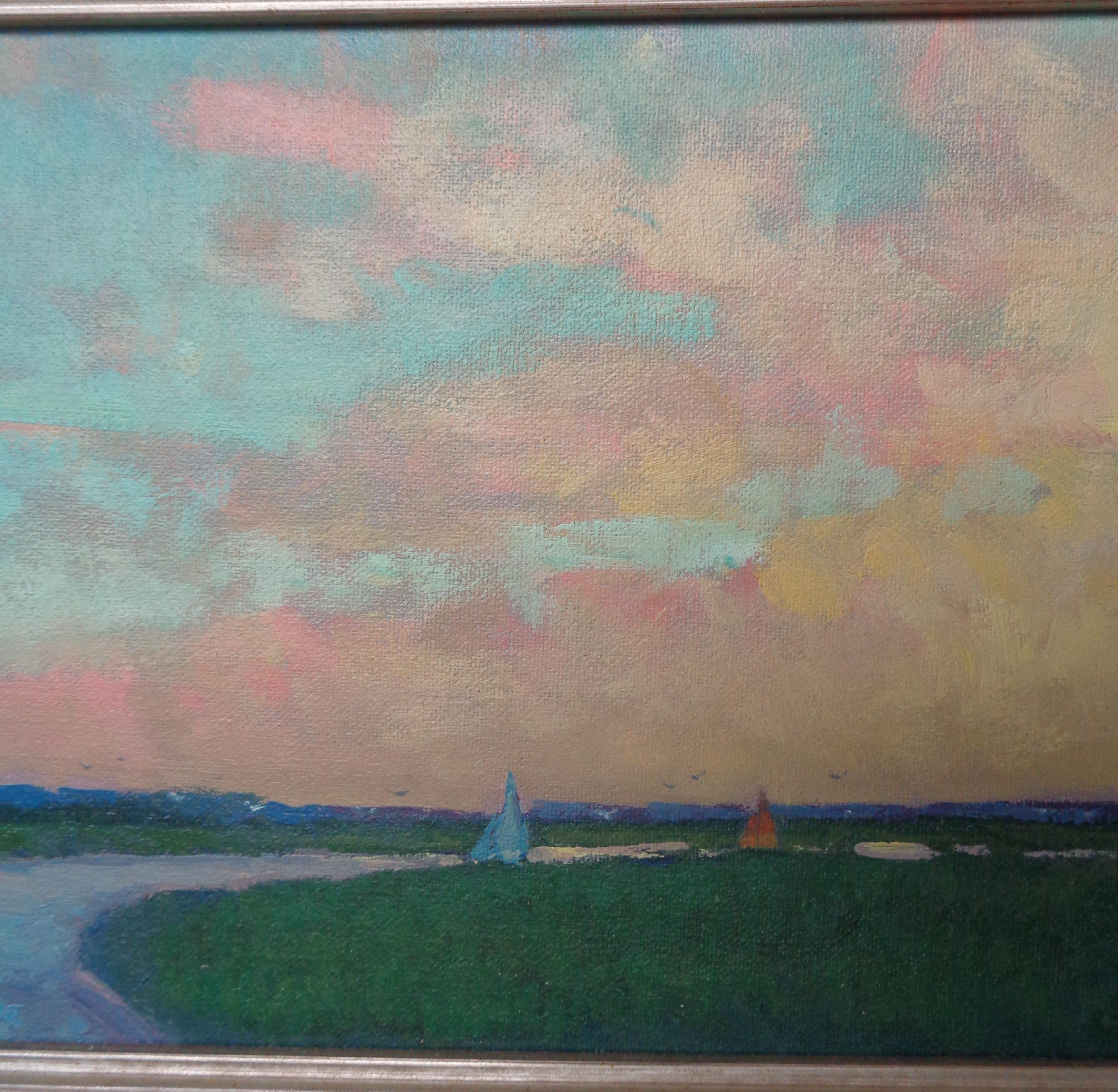 Spiaggia Oceano Pittura impressionistica paesaggio marino Michael Budden Viaggio di sera in vendita 2