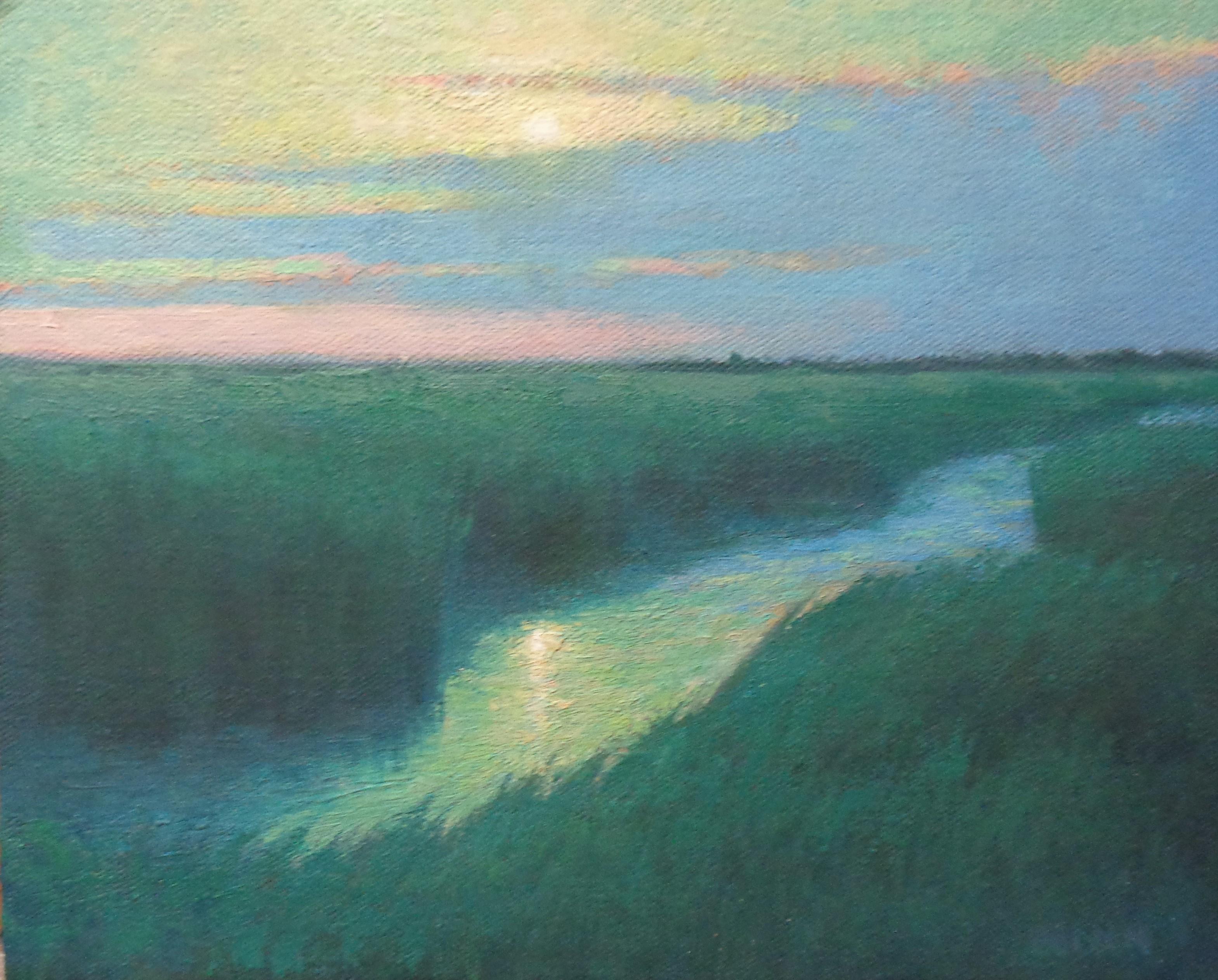 Playa Océano Paisaje marino Impresionista Pintura Michael Budden Luz de luna Pantano en venta 1