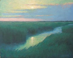 Plage Océan Peinture impressionniste de paysage marin Michael Budden Clair de lune Marais