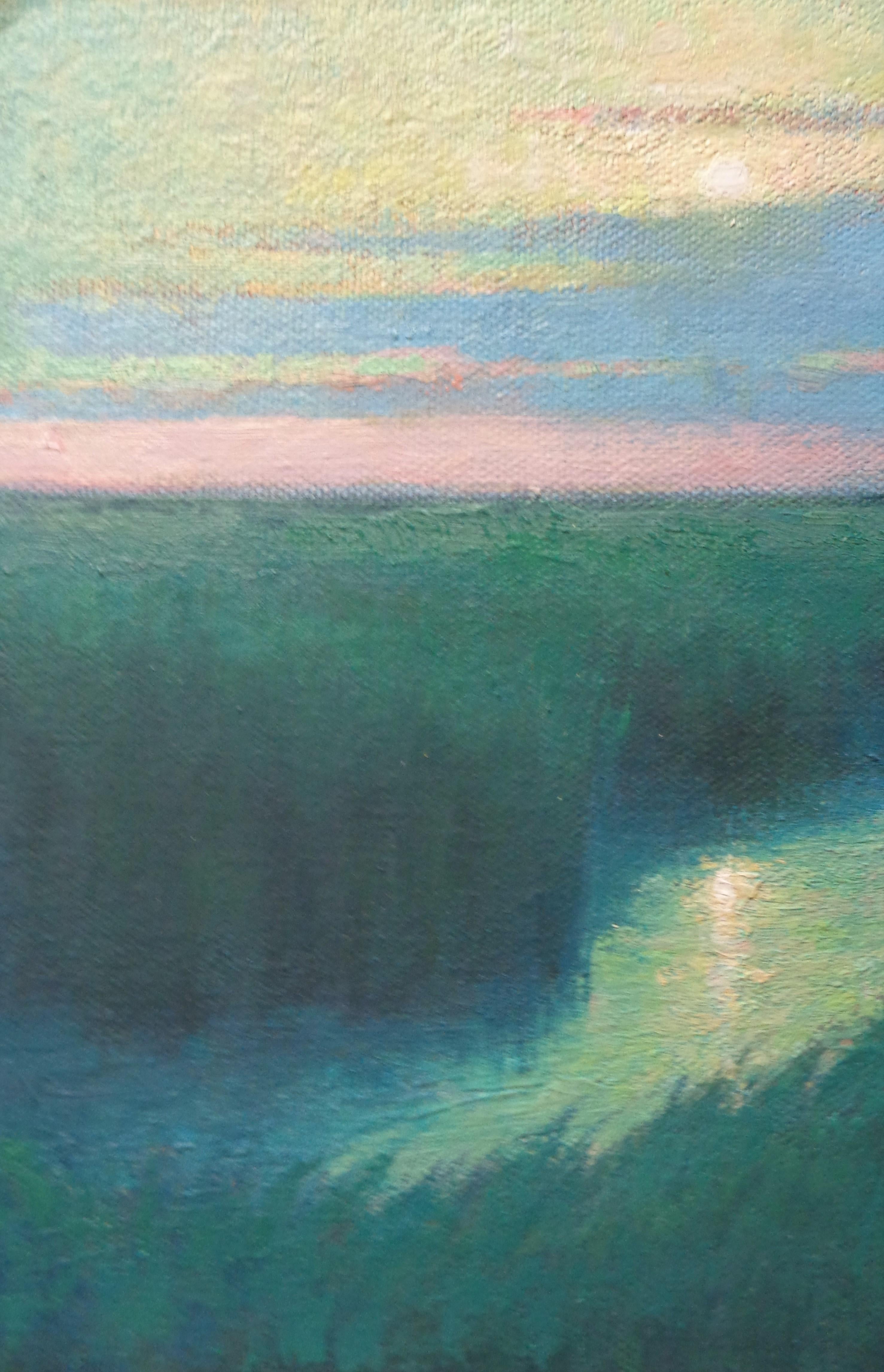 Playa Océano Paisaje marino Impresionista Pintura Michael Budden Luz de luna Pantano en venta 2