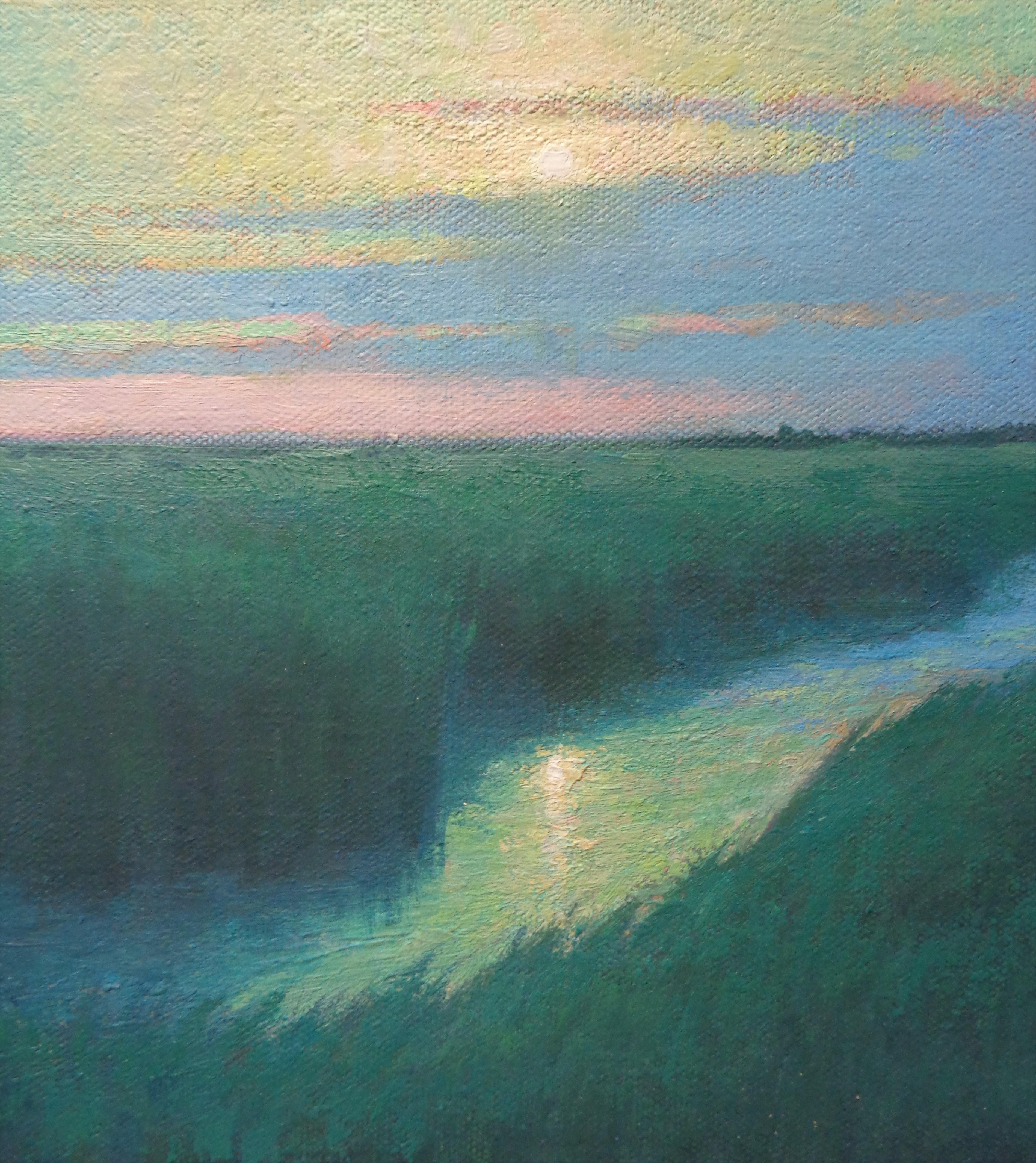 Playa Océano Paisaje marino Impresionista Pintura Michael Budden Luz de luna Pantano en venta 3