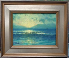 Beach Ocean Moonrise Sail Boat Impressionistic Oil Painting Michael Budden 