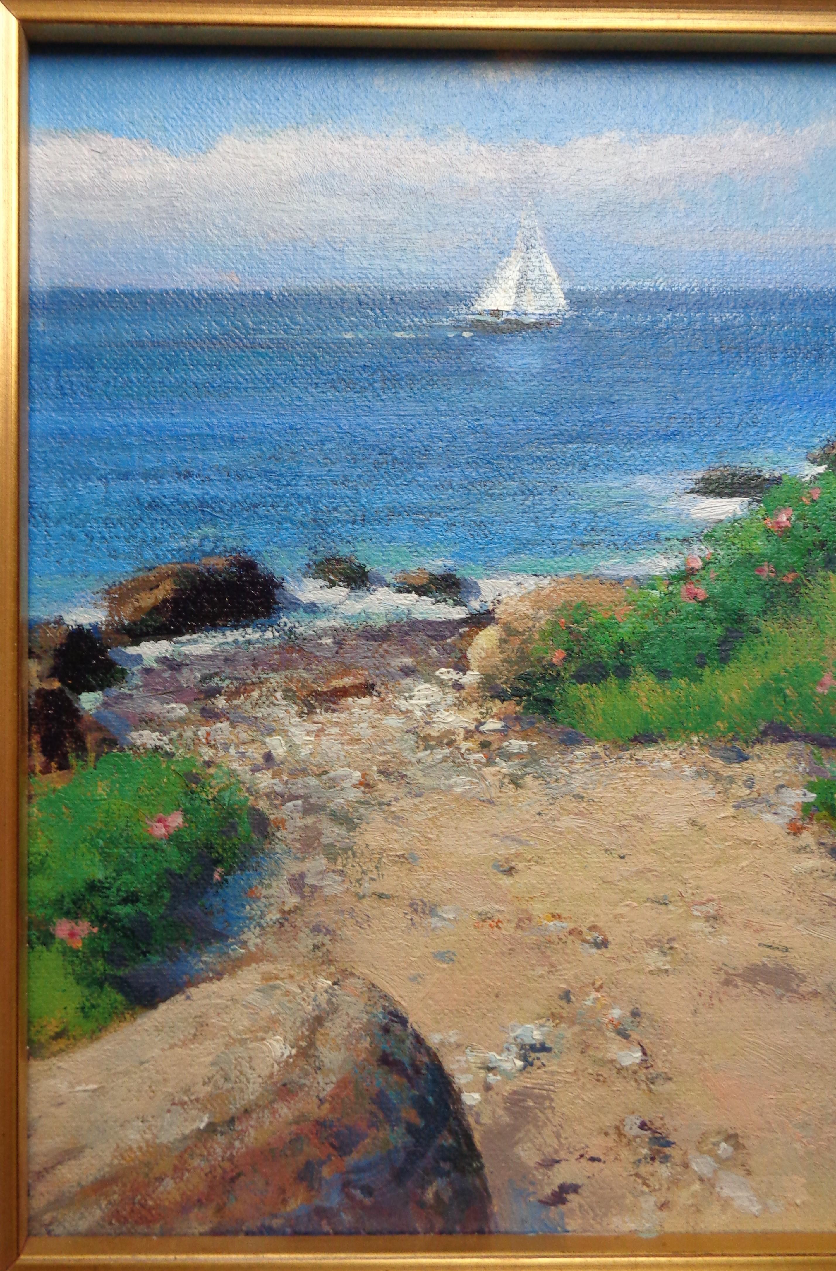 Beach & Ocean Summer Sailing Boats Impressionistic Oil Painting Michael Budden  1