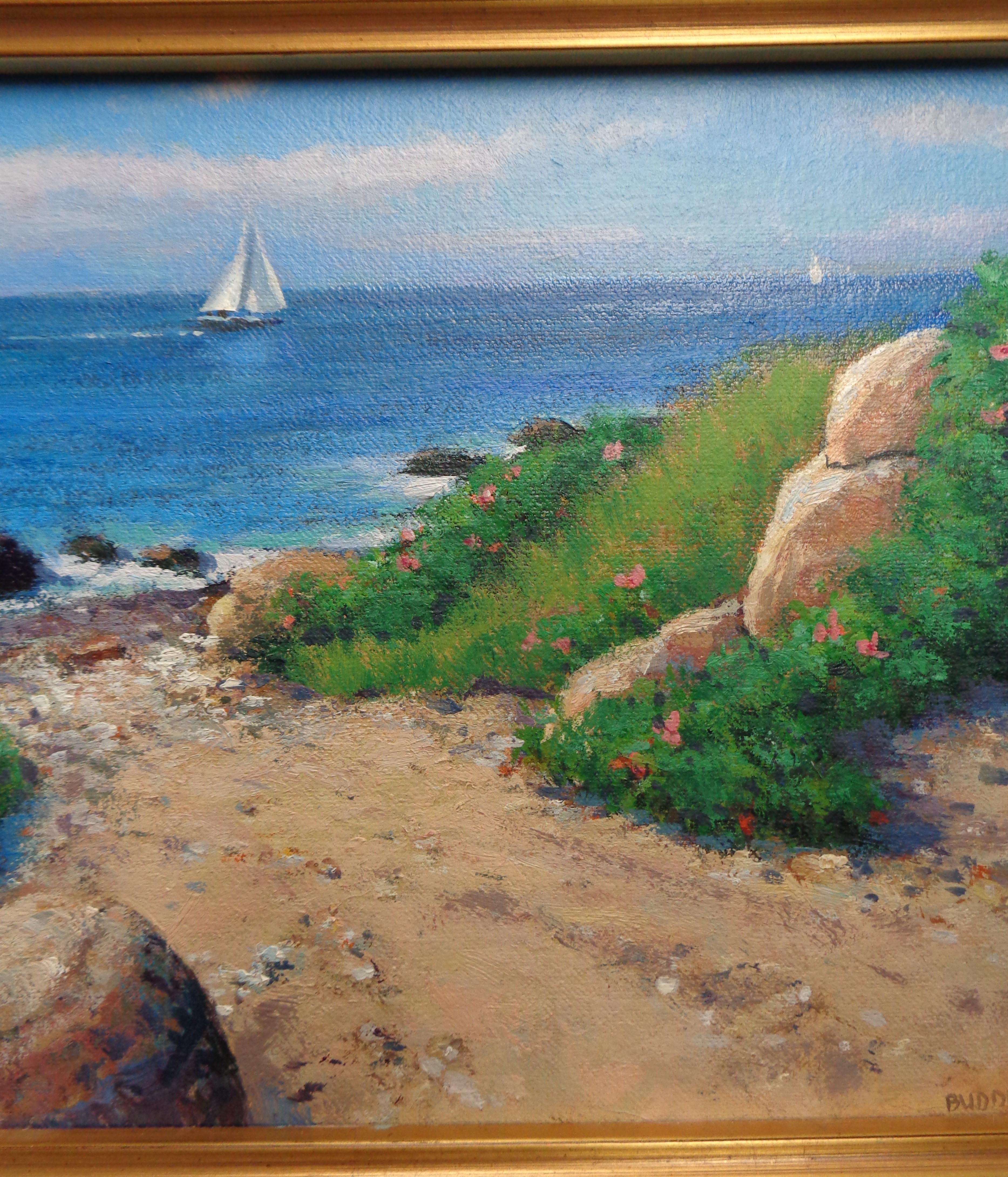 Beach & Ocean Summer Sailing Boats Impressionistic Oil Painting Michael Budden  2