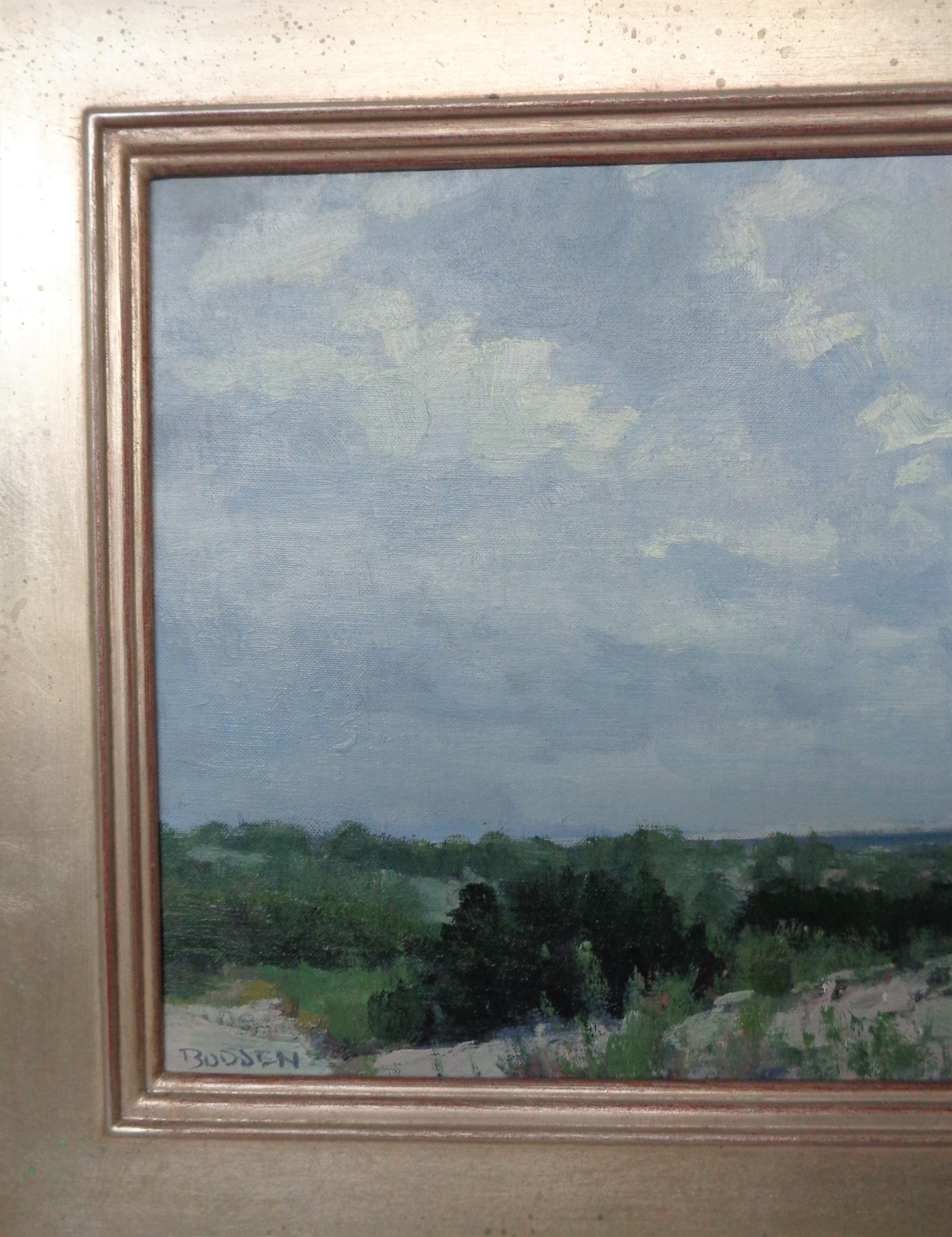 Sentiero della spiaggia e oceano Pittura ad olio impressionistica del paesaggio marino  di Michael Budden in vendita 1
