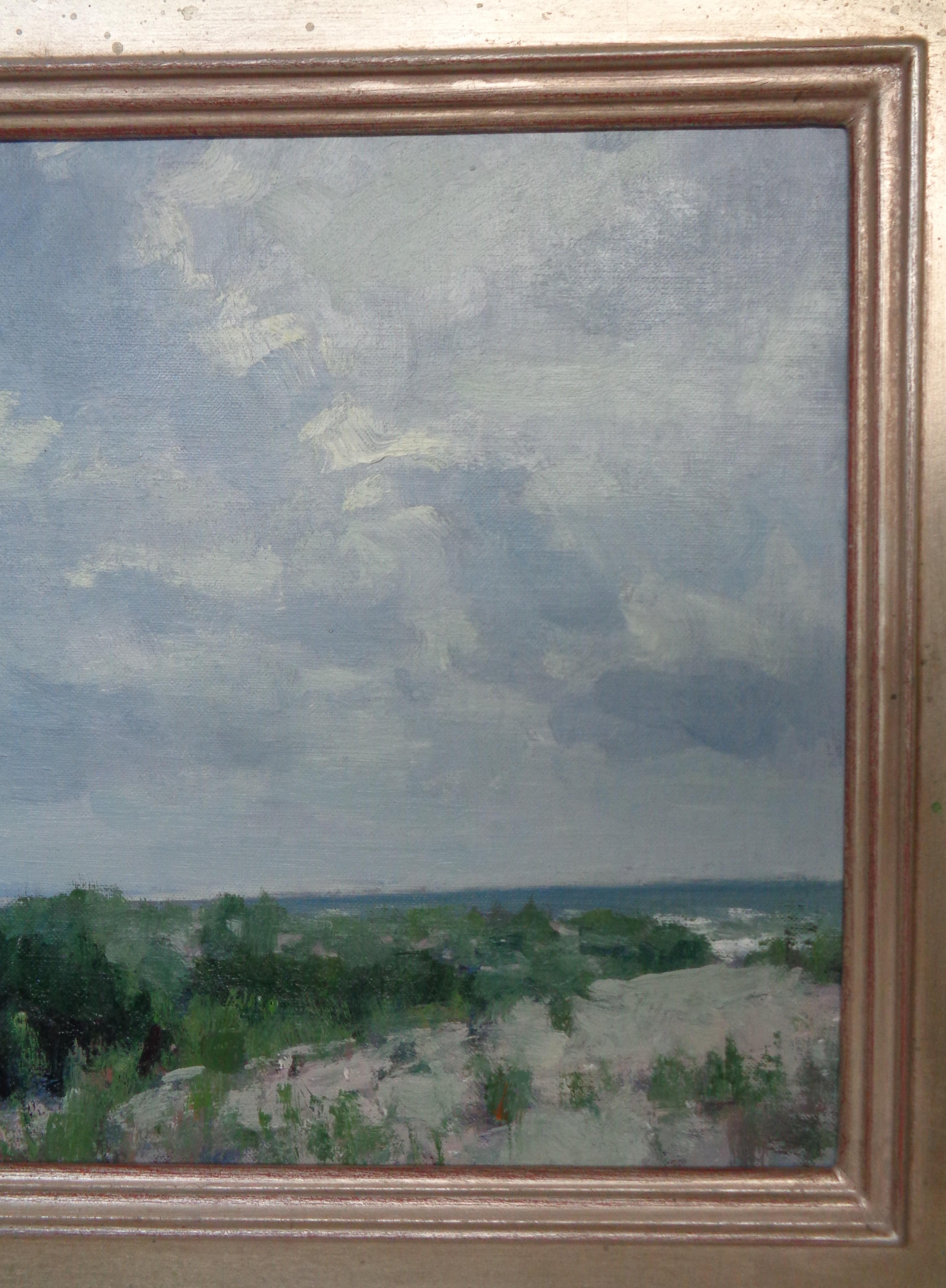 Sentiero della spiaggia e oceano Pittura ad olio impressionistica del paesaggio marino  di Michael Budden in vendita 2