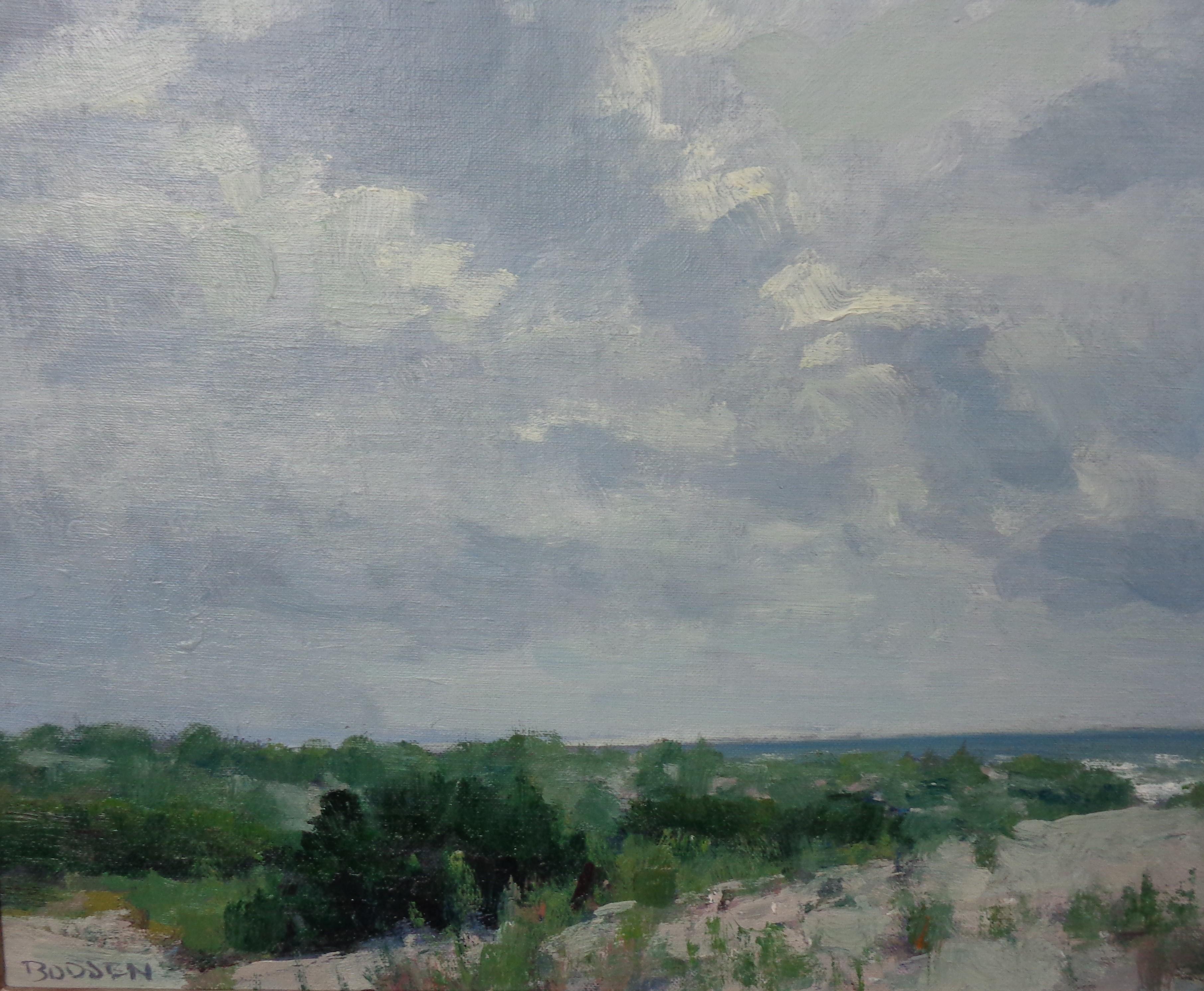 Sentiero della spiaggia e oceano Pittura ad olio impressionistica del paesaggio marino  di Michael Budden in vendita 3