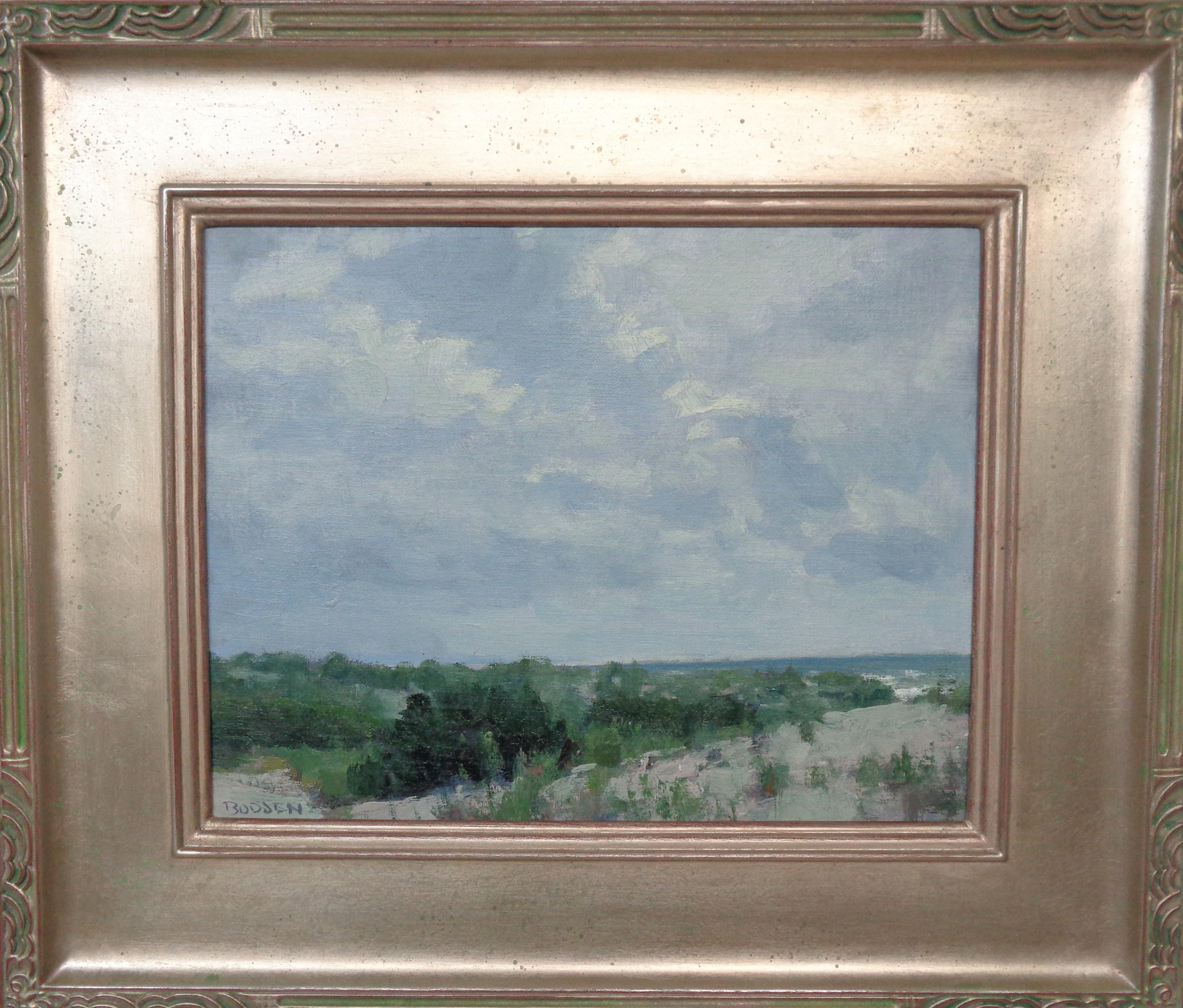 Beach Path II
oil/panel
11 x 14 image unframed, 17.38 x 20.38 framed
Signed LL
Beach Path II is an oil painting on canvas by award winning contemporary artist Michael Budden that showcases a plein air painting, painting done on site, of dunes and a