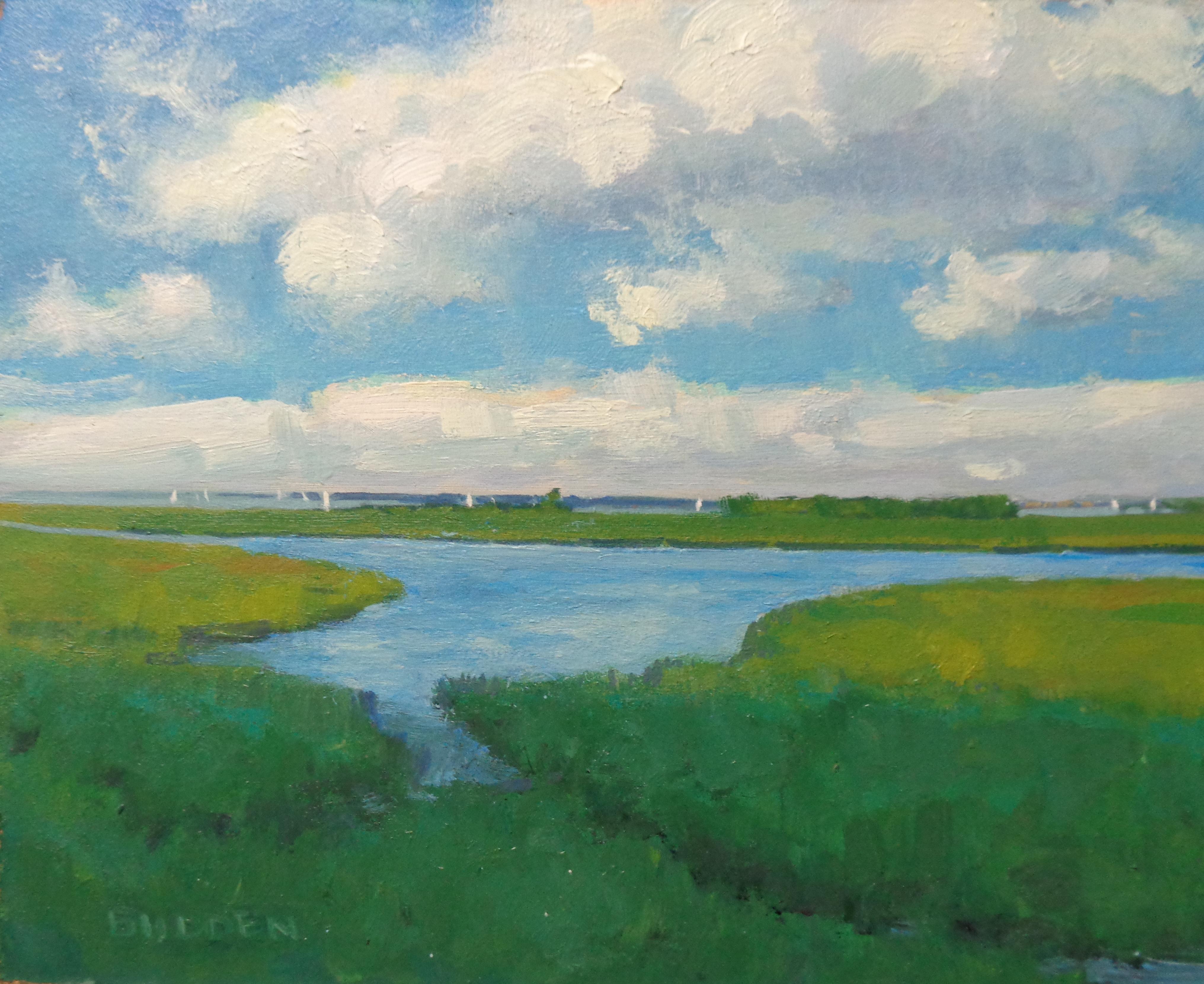 Beautiful Light, A Good Sailing Day Oil painting by Michael Budden Seascape Boat For Sale 2