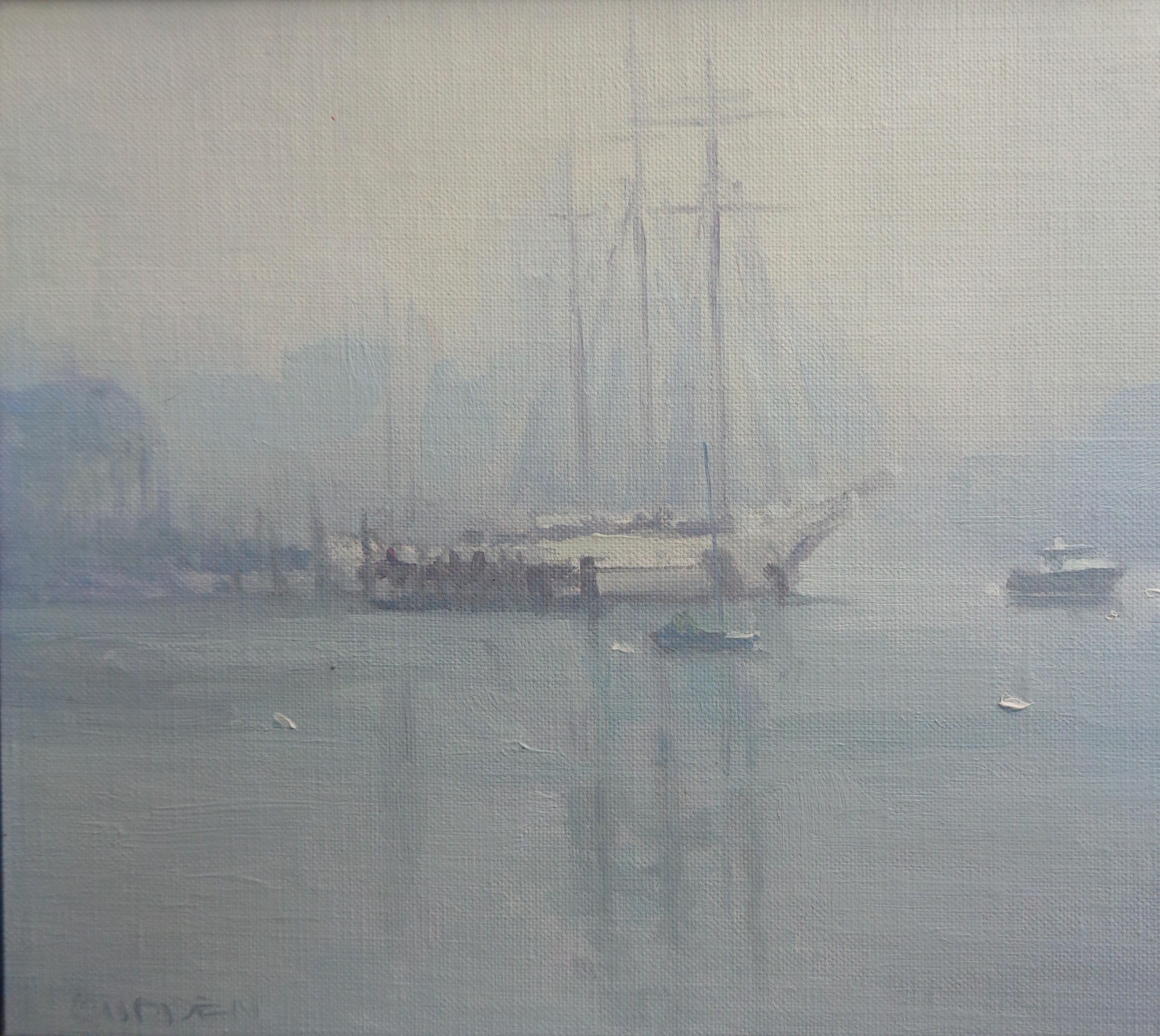 Boat Beach Ocean Impressionistic Seascape Painting Michael Budden Mystic Seaport For Sale 2