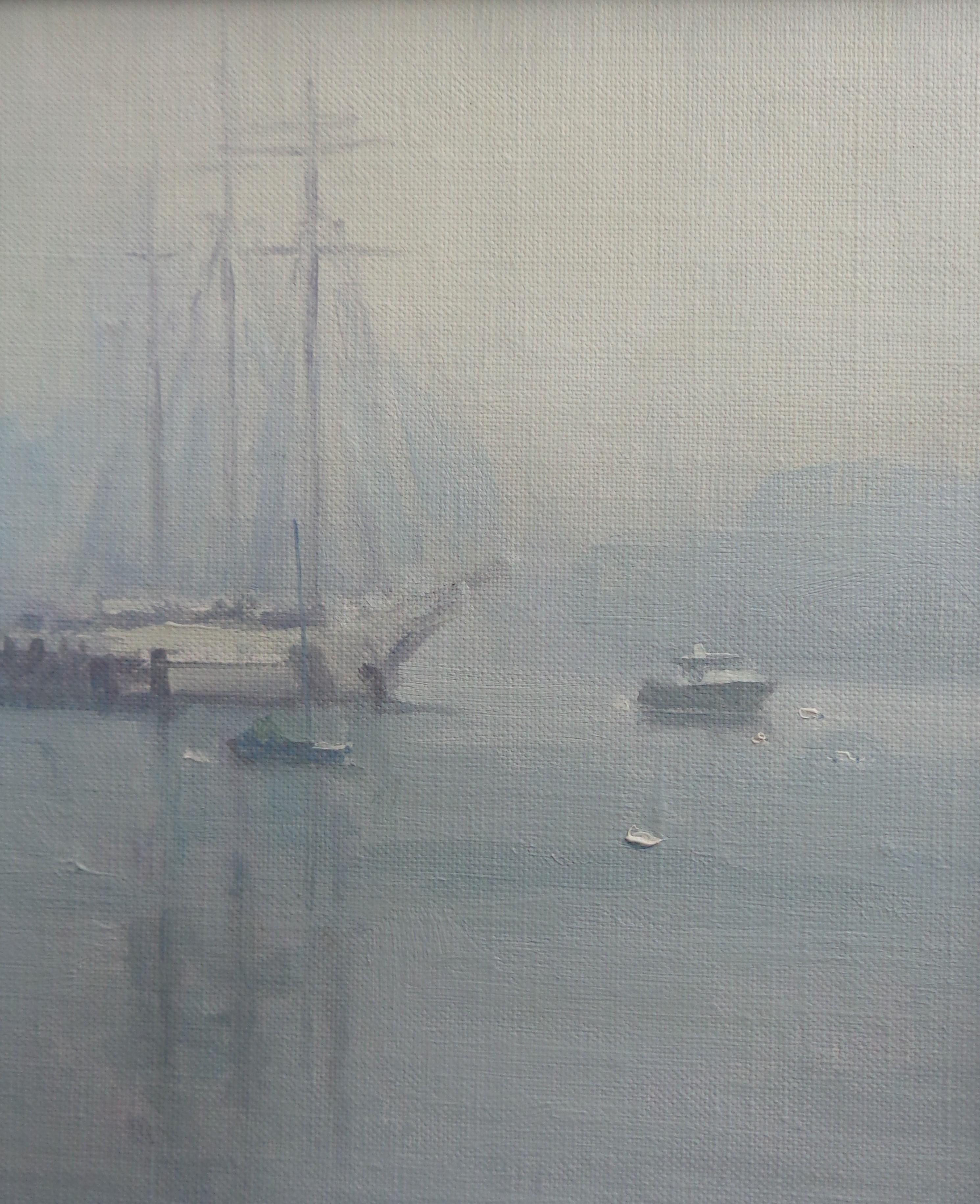Boat Beach Ocean Impressionistic Seascape Painting Michael Budden Mystic Seaport For Sale 3