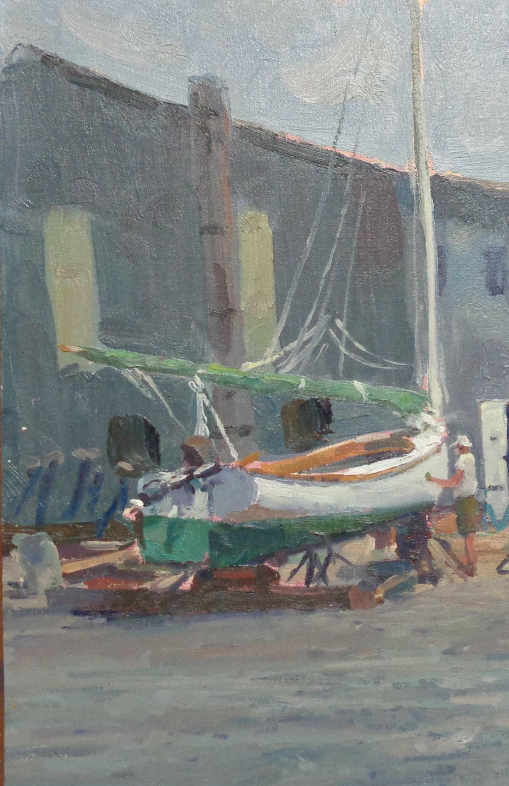 Boat Impressionistische Meereslandschaft, Gemälde Michael Budden Lowerys Tilghman Island Md im Angebot 1