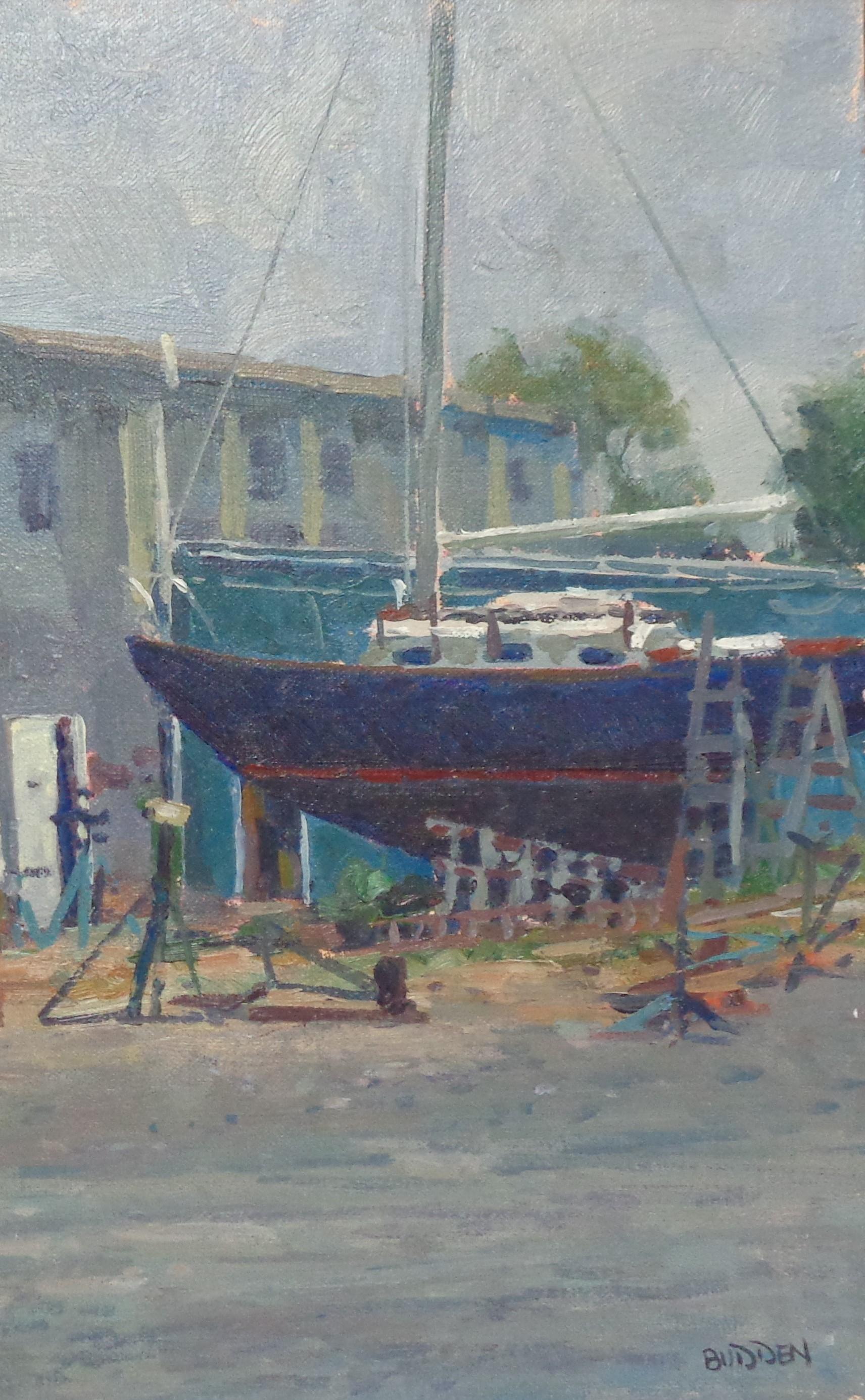 Boat Impressionistische Meereslandschaft, Gemälde Michael Budden Lowerys Tilghman Island Md im Angebot 2