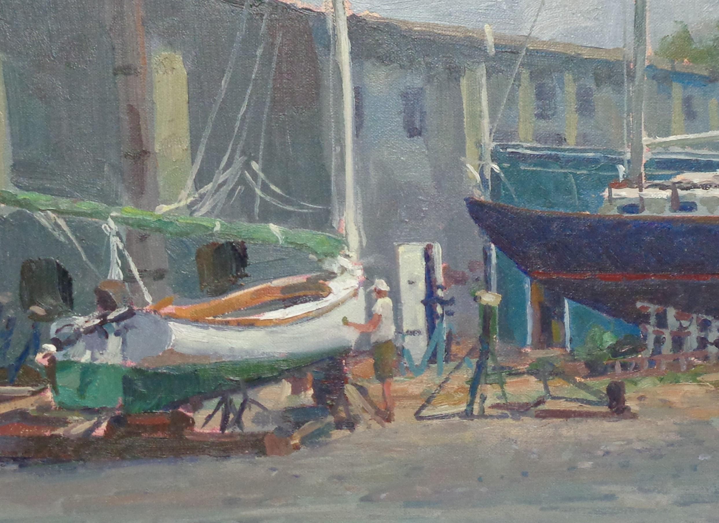 Boat Impressionistische Meereslandschaft, Gemälde Michael Budden Lowerys Tilghman Island Md im Angebot 3