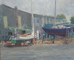 Peinture de paysage marin impressionniste de Michael Budden Lowerys représentant l'île de Tilghman Md