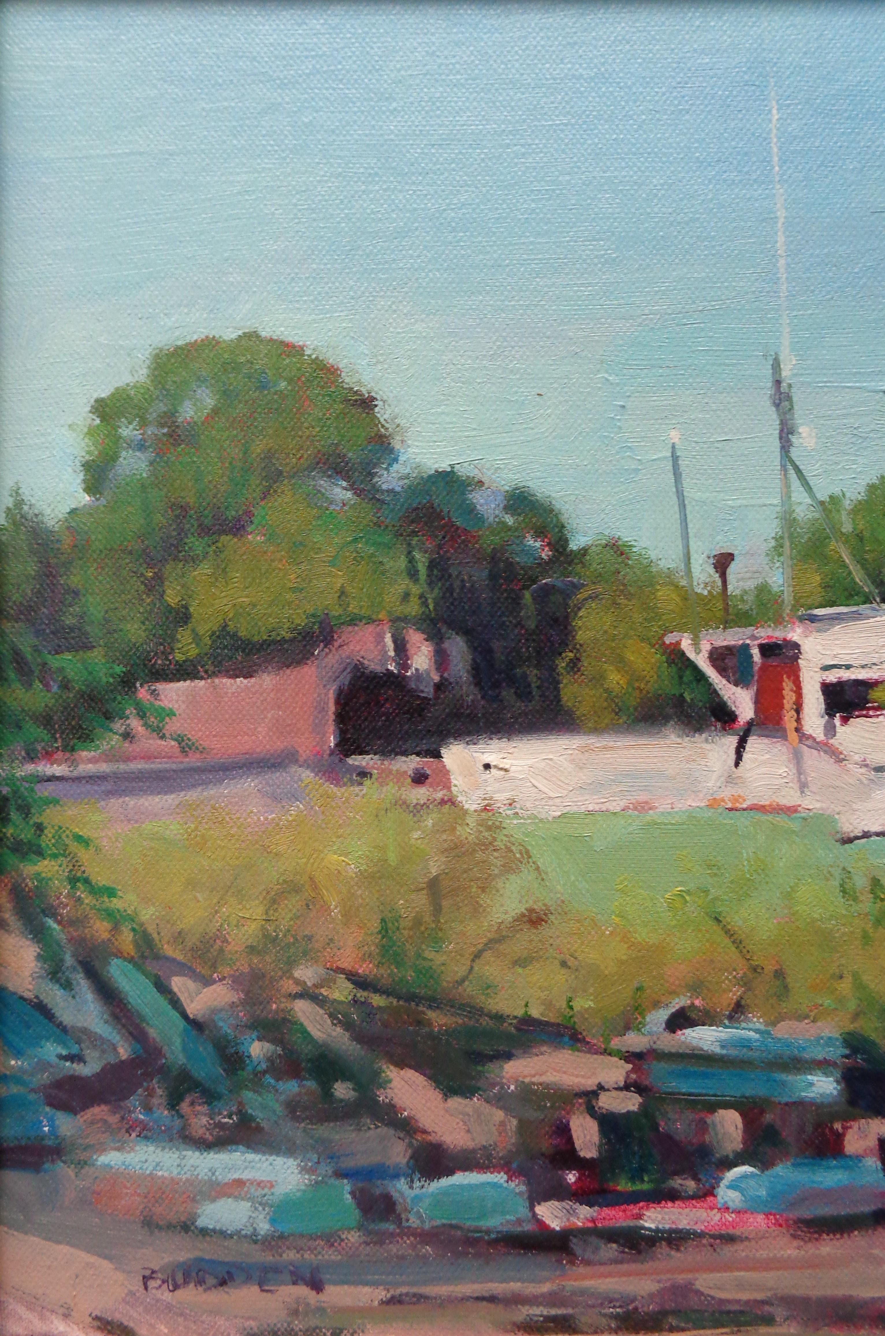 The Green Boat is an oil painting on panel by award winning contemporary artist Michael Budden that won a FIRST PLACE AWARD for me at a local plein air competition. This is one of two award winning paintings I have listed here on 1stdibs.  It