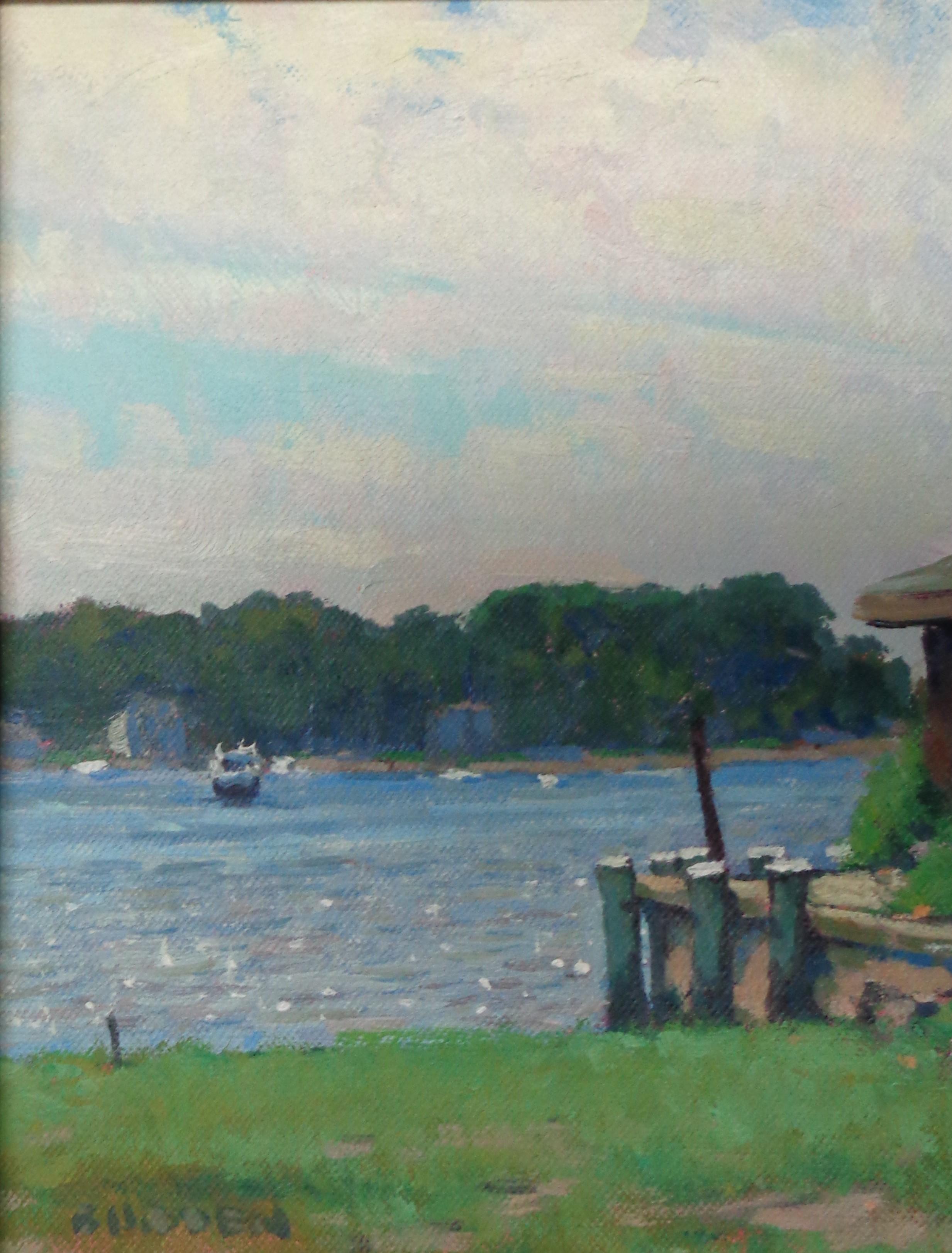 Boat Ocean Impressionistic Marine Painting by Michael Budden Mason;s Island Ct 1