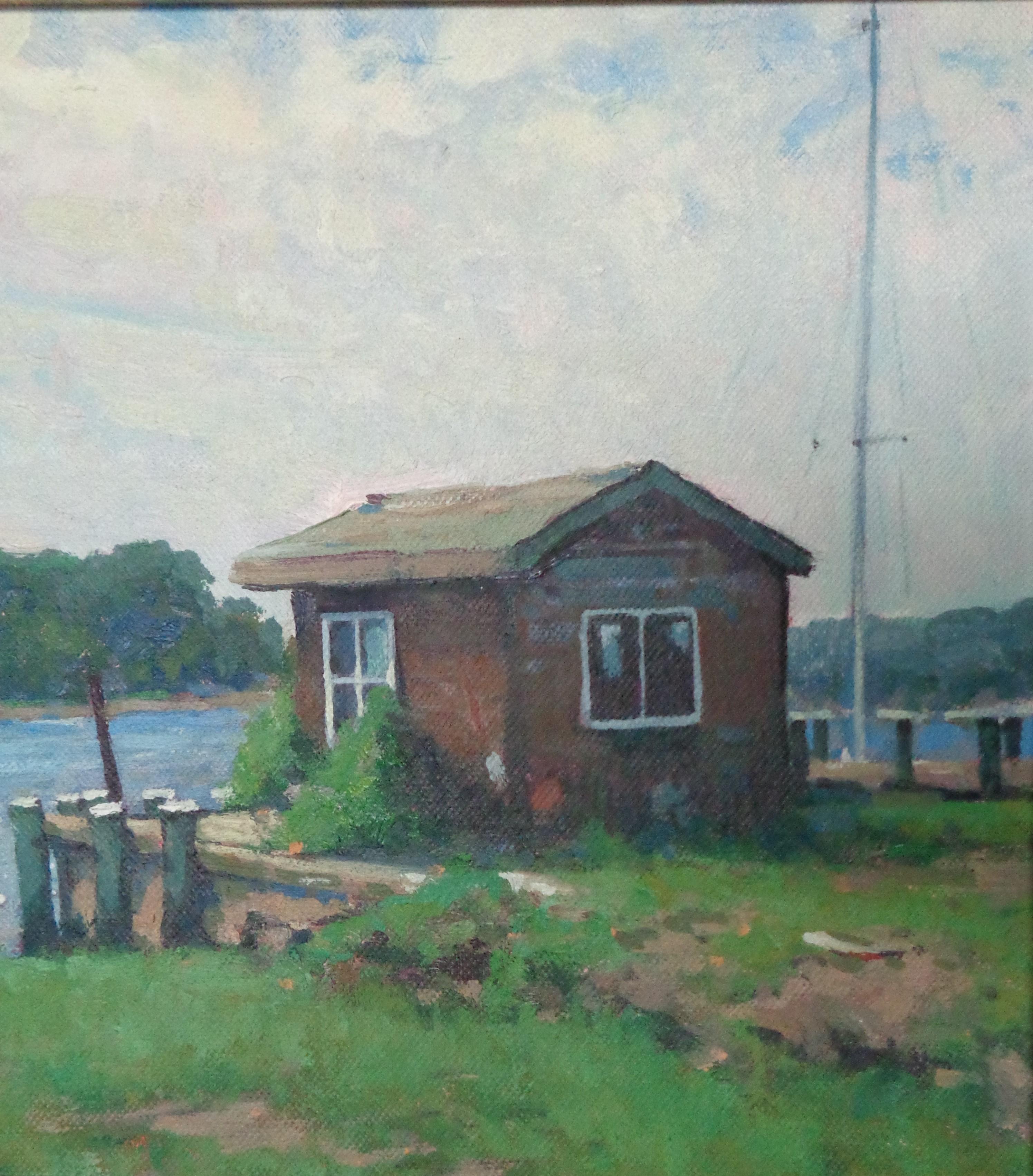 Boat Ocean Impressionistic Marine Painting by Michael Budden Mason;s Island Ct 3