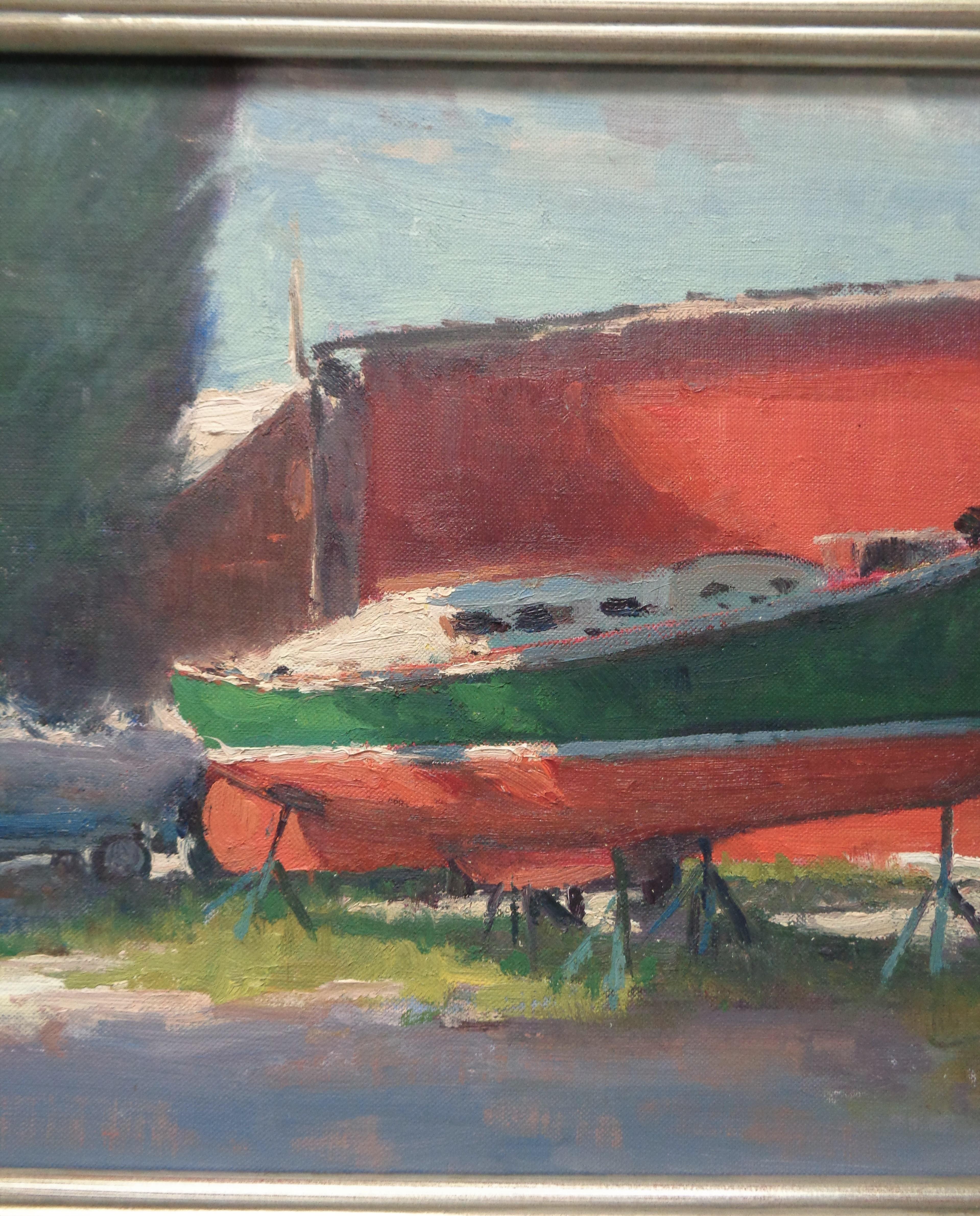 Bateau Oxford Md Peinture impressionniste de paysage marin Michael Budden Fresh Painting en vente 2