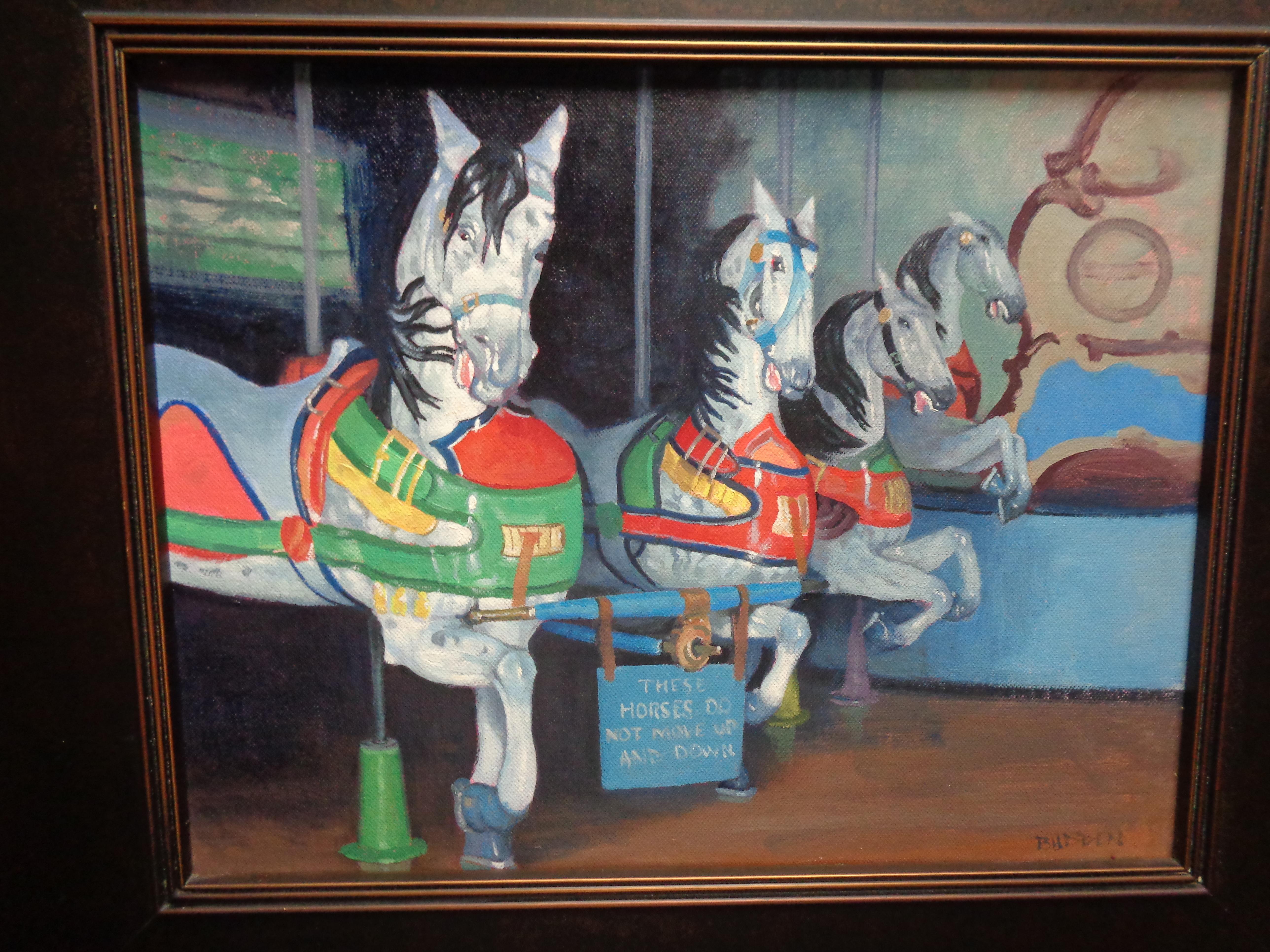 Carousel Central Park Contemporary NYC Landscape Oil Painting by Michael Budden For Sale 1