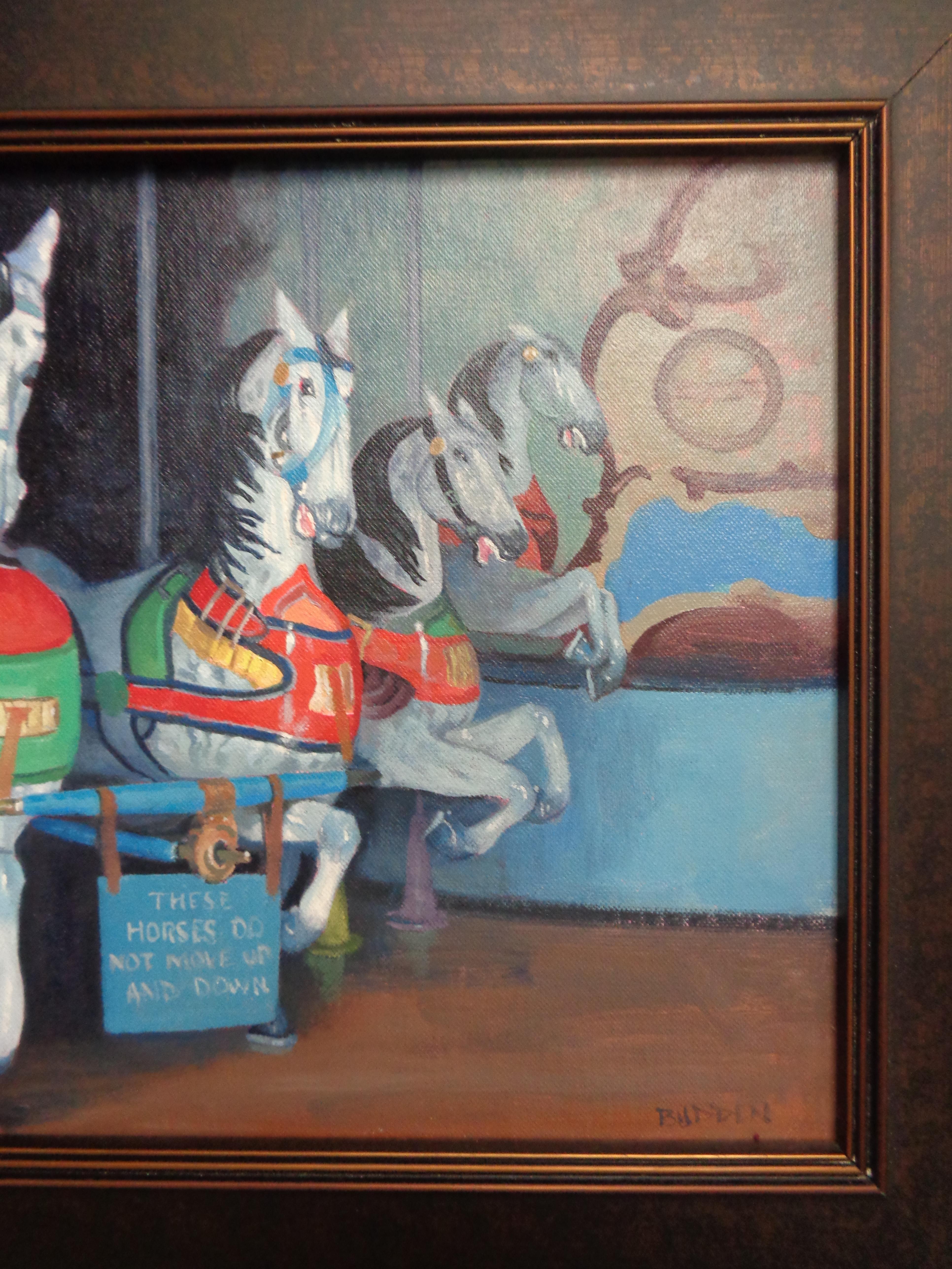 Carousel Central Park Contemporary NYC Landscape Oil Painting by Michael Budden For Sale 4