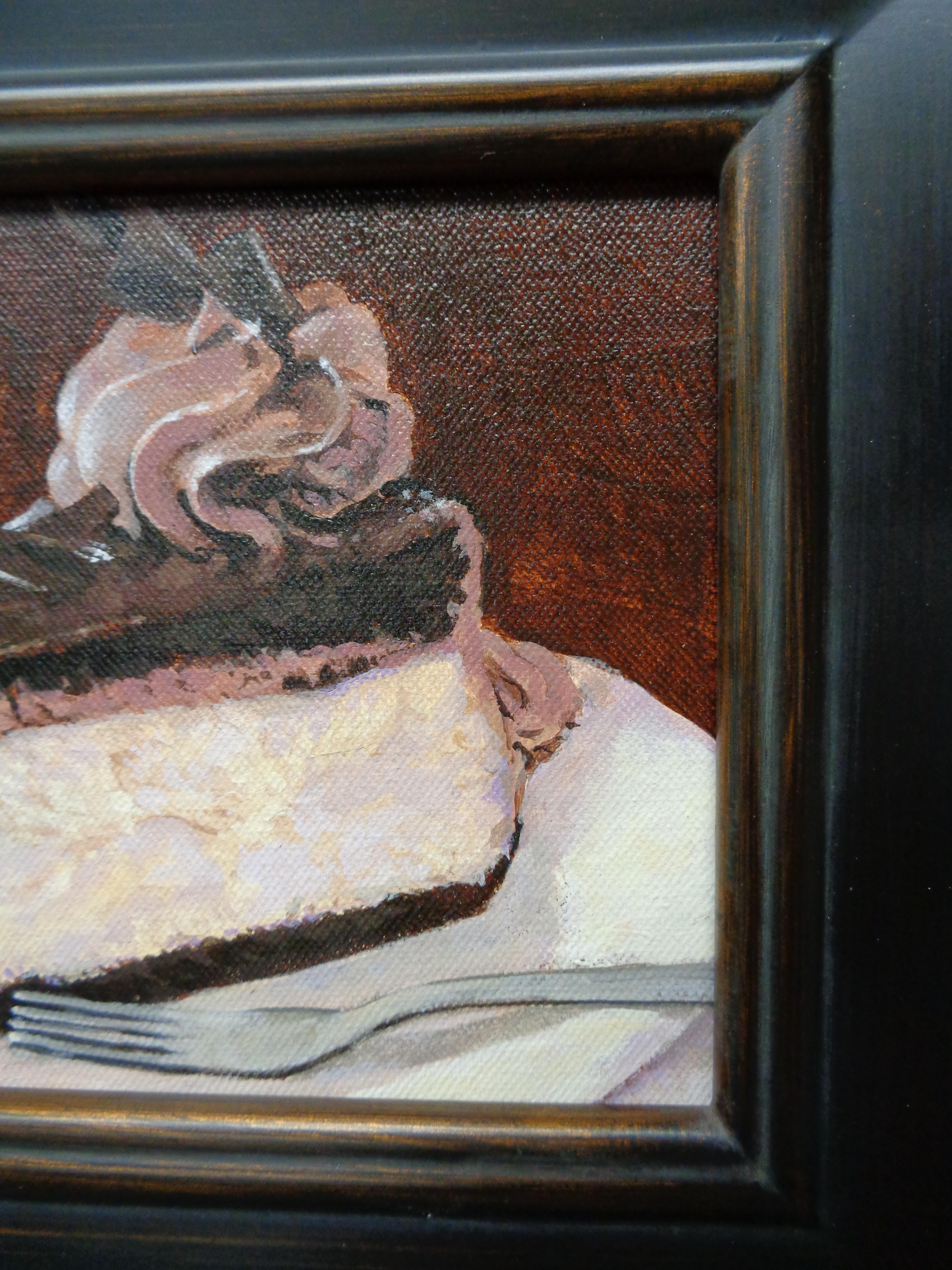 An acrylic painting on canvas by award winning contemporary artist Michael Budden that showcases a chocolate cheesecake. Image is 6 x 8 unframed.
ARTIST'S STATEMENT
I have been in the art business as an artist and dealer since the early 80's. Almost
